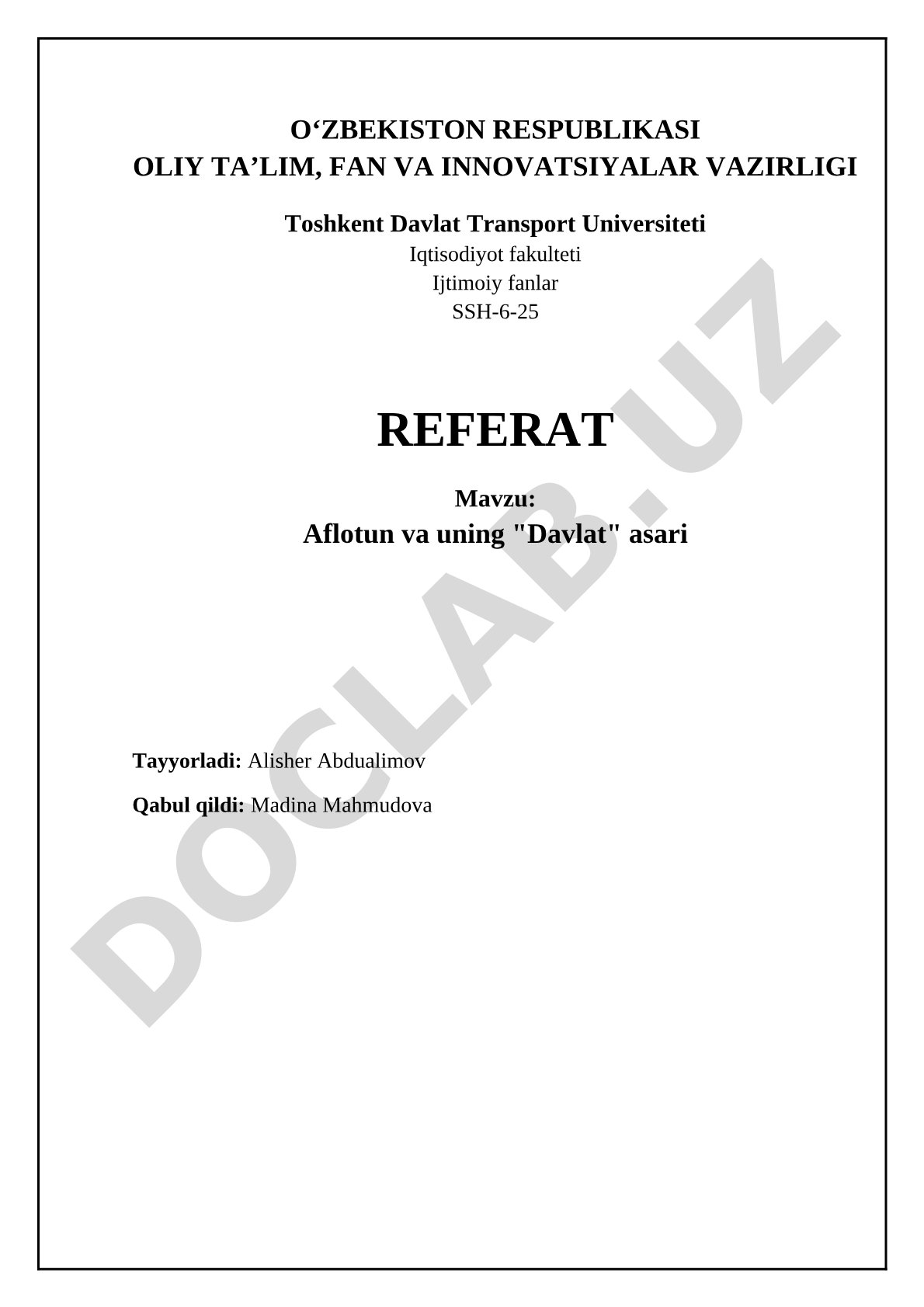 Aflotun va uning "Davlat" asari