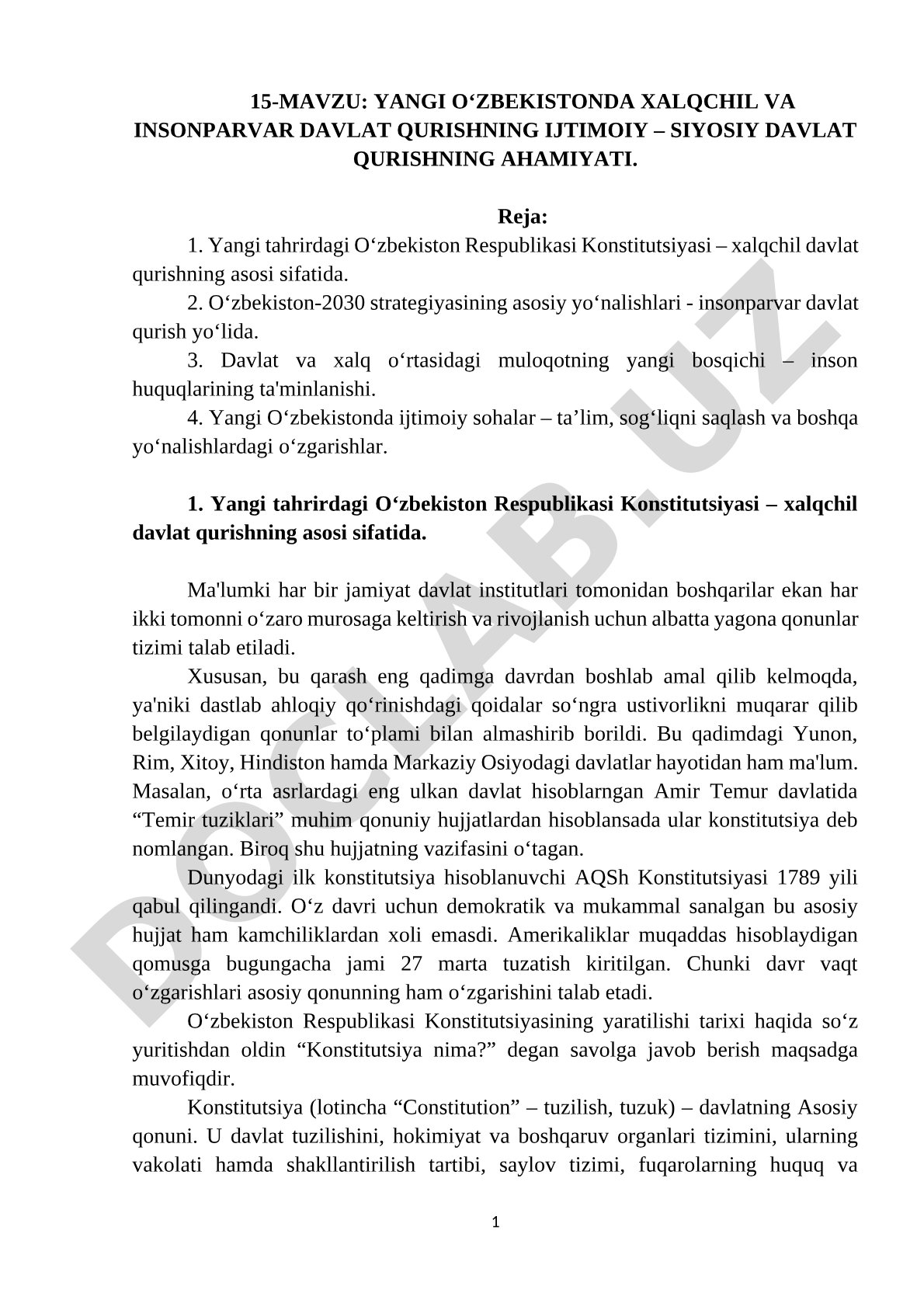 Yangi O‘zbekistonda xalqchil va insonparvar davlat qurishning ijtimoiy-siyosiy ahamiyati