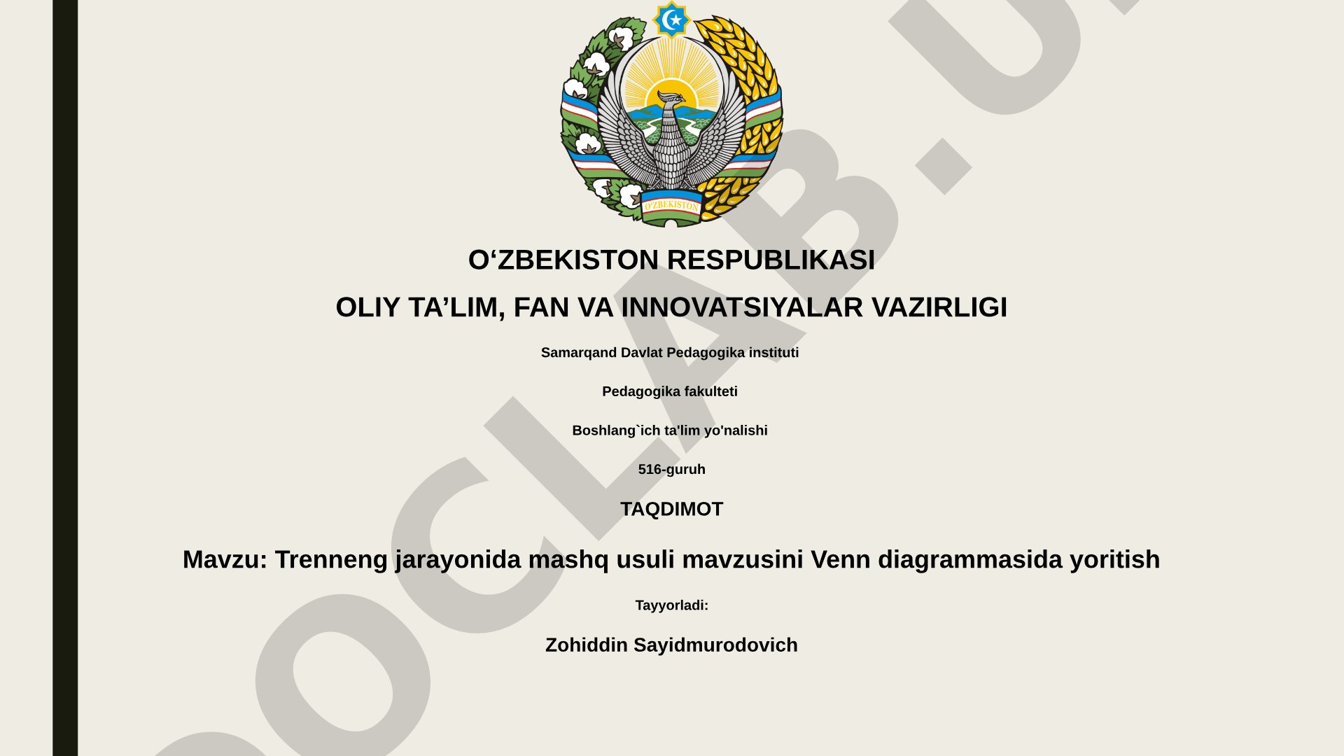 Trening jarayonida mashq usuli mavzusini Venn diagrammasida yoritish