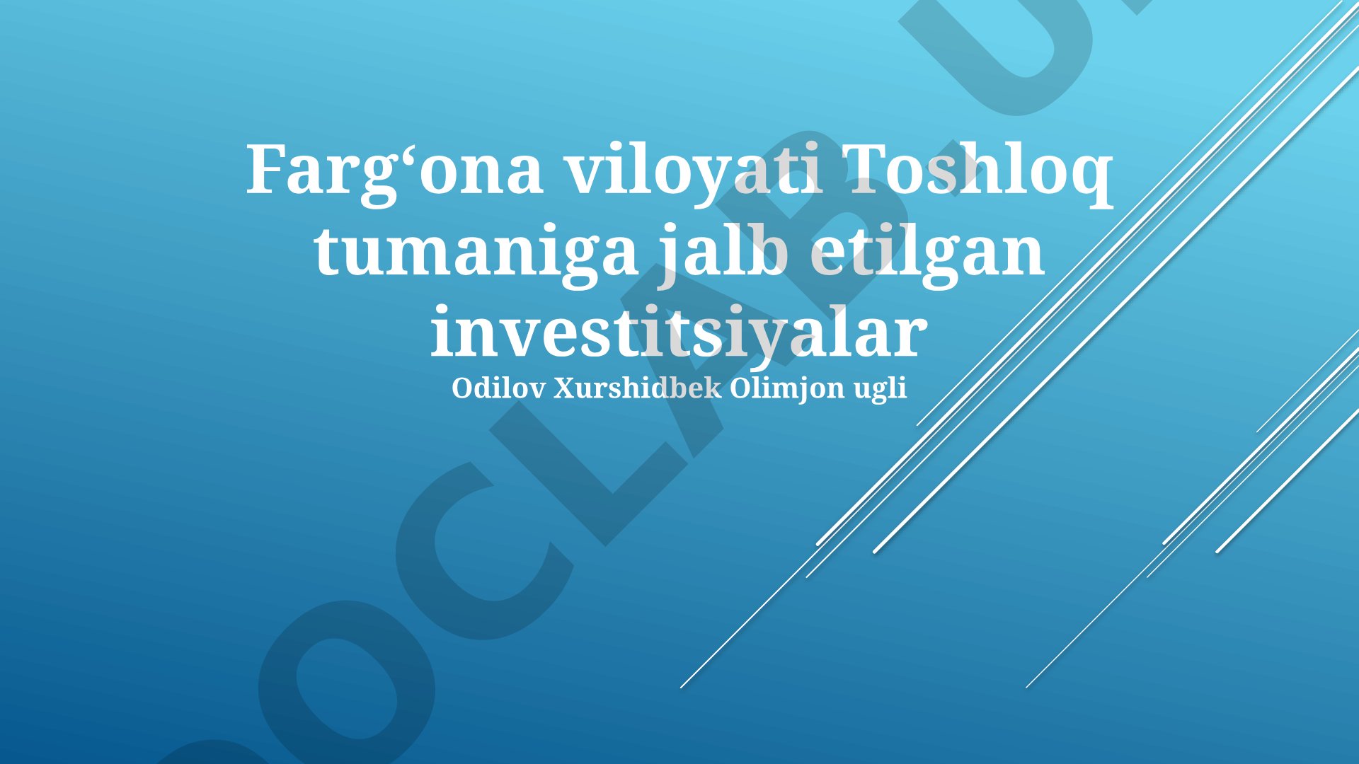 Fargʻona viloyati Toshloq tumaniga jalb etilgan investitsiyalar