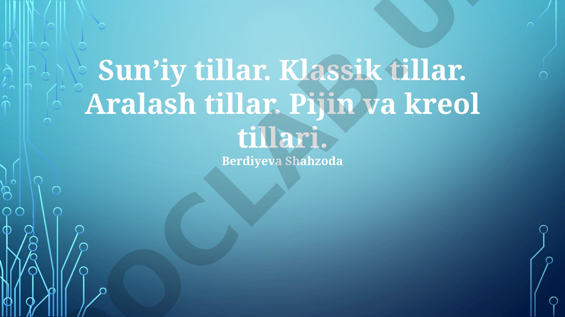 Sun’iy tillar, klassik tillar, aralash tillar, pijin va kreol tillari