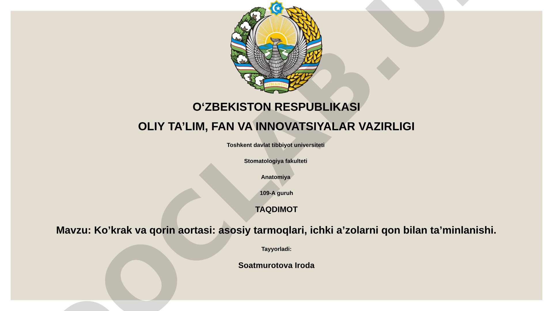 Ko'krak va qorin aortasi: asosiy tarmoqlari, ichki a'zolarni qon bilan ta'minlanishi