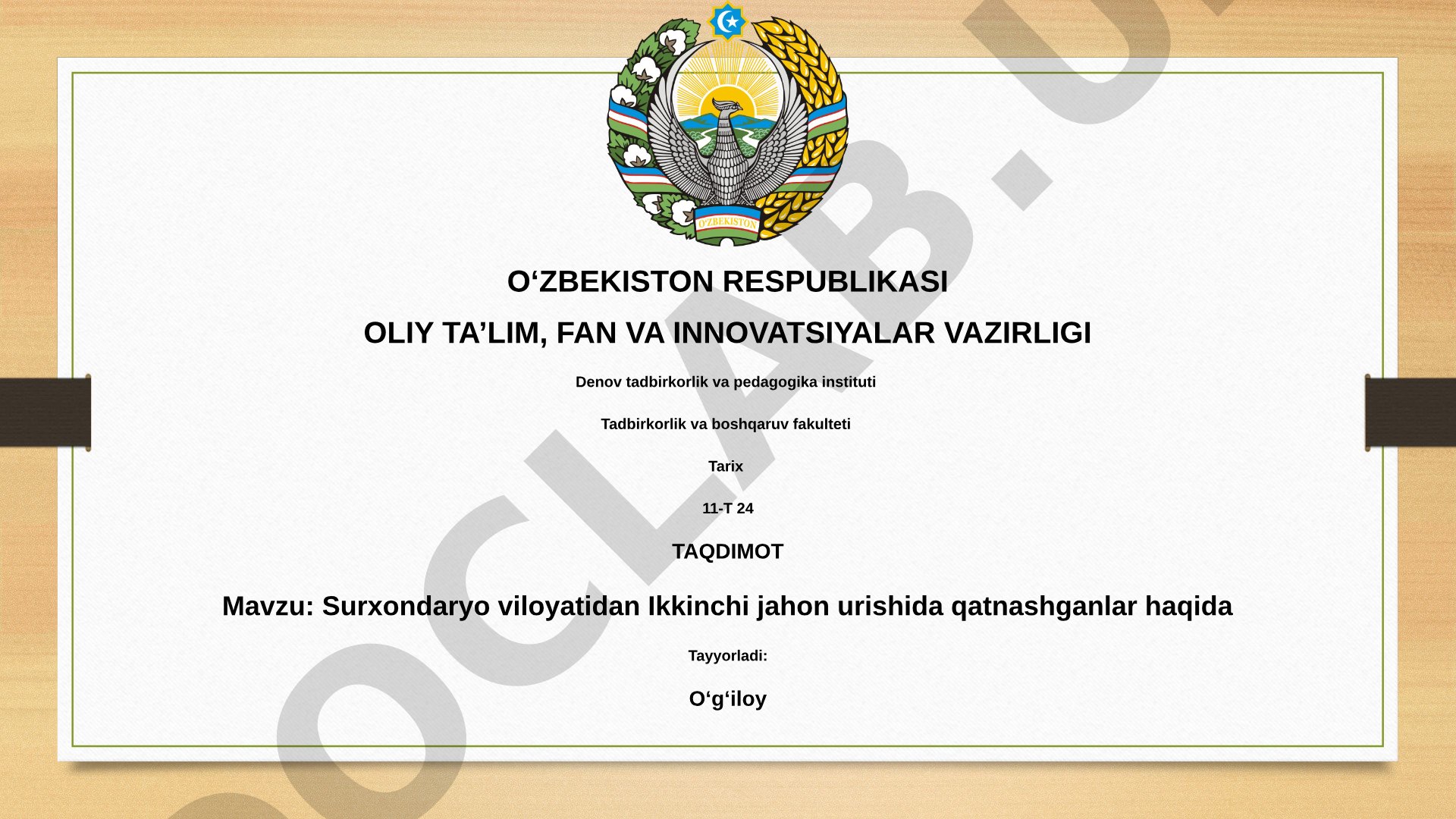 Surxondaryo viloyatidan Ikkinchi jahon urishida qatnashganlar haqida