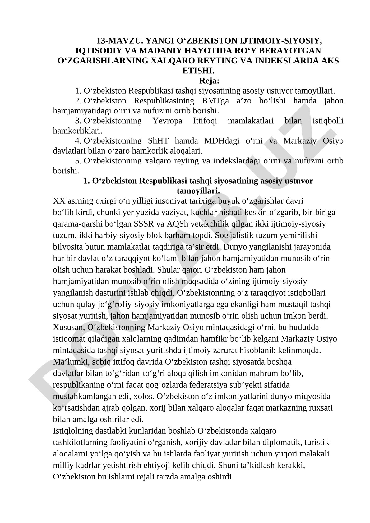Yangı O'zbekiston ijtimoiy-siyosiy, iqtisodiy va madaniy hayotida ro'y berayotgan o'zgarishlarning xalqaro reyting va indekslarda aks etishi