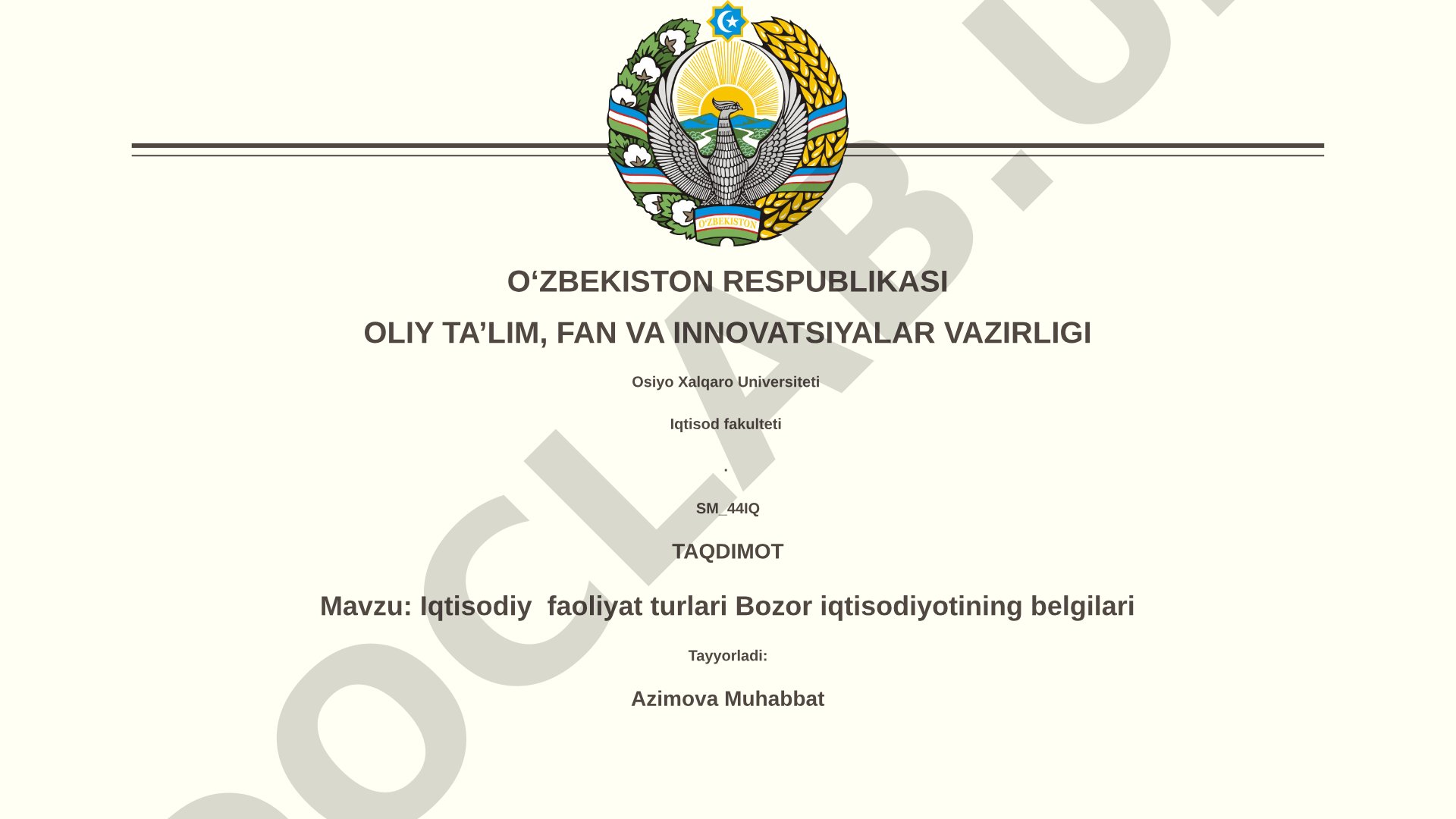 Iqtisodiy faoliyat turlari Bozor iqtisodiyotining belgilari