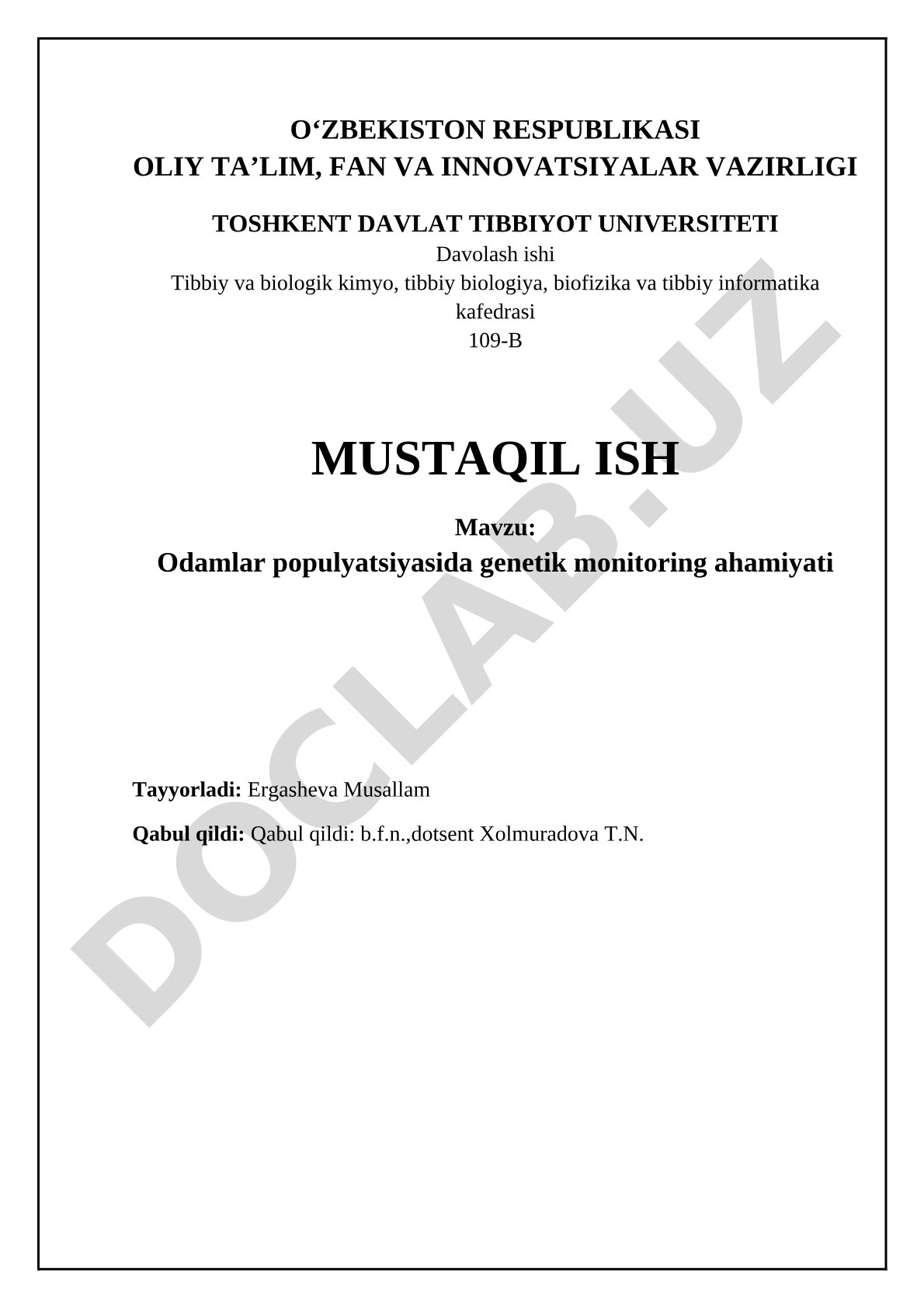 Odamlar populyatsiyasida genetik monitoring ahamiyati