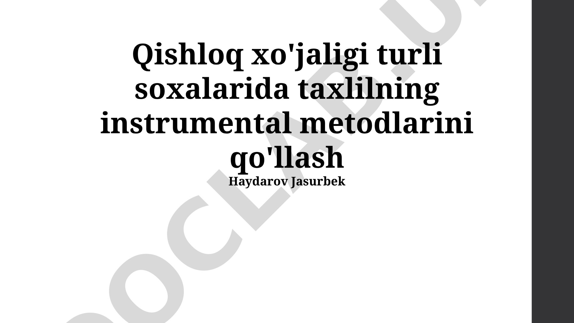 Qishloq xo'jaligida instrumental analiz usullarining qo'llanilishi