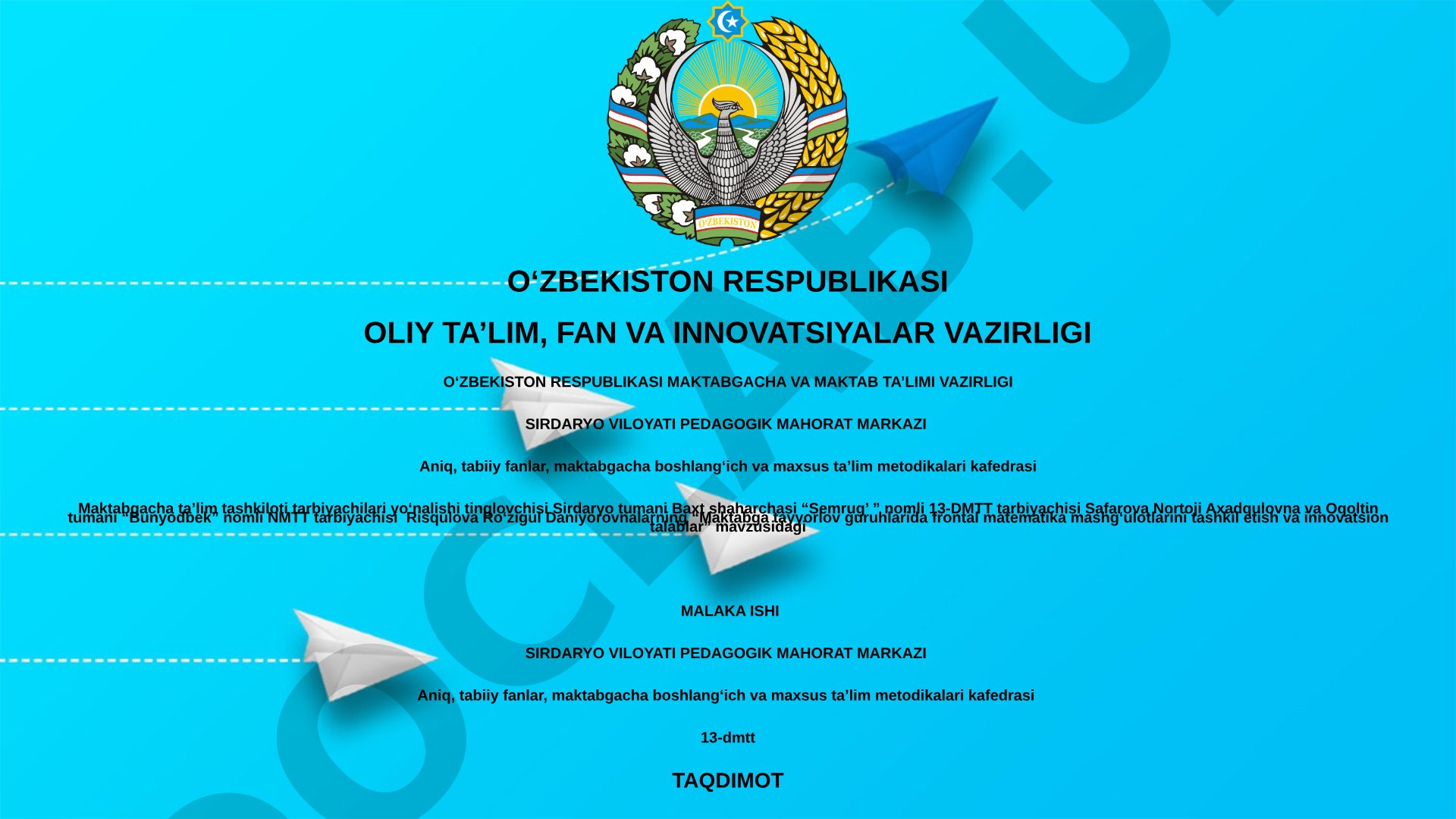 Maktabga tayyorlov guruhlarida frontal matematika mashg'ulotlarini tashkil etish va innovatsion talablar