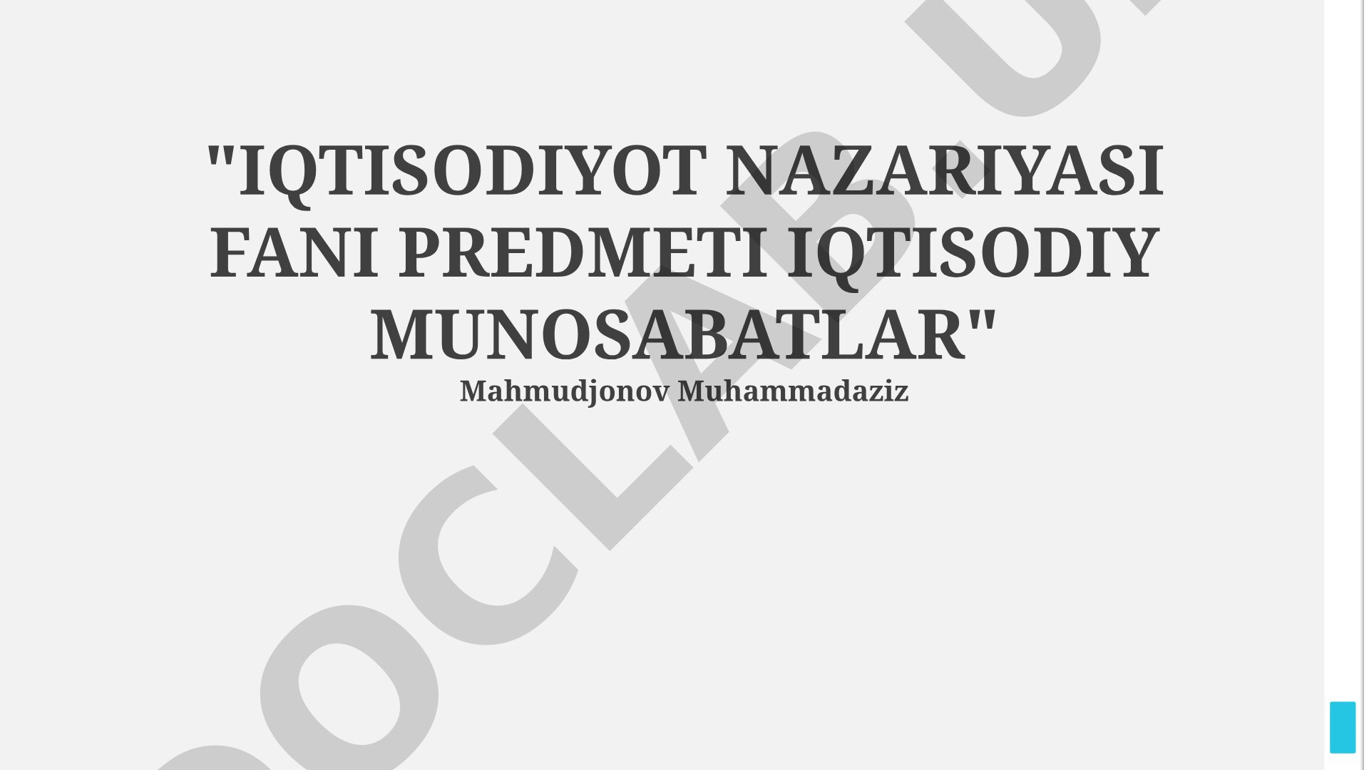 Iqtisodiyot nazariyasi fani predmeti iqtisodiy munosabatlar