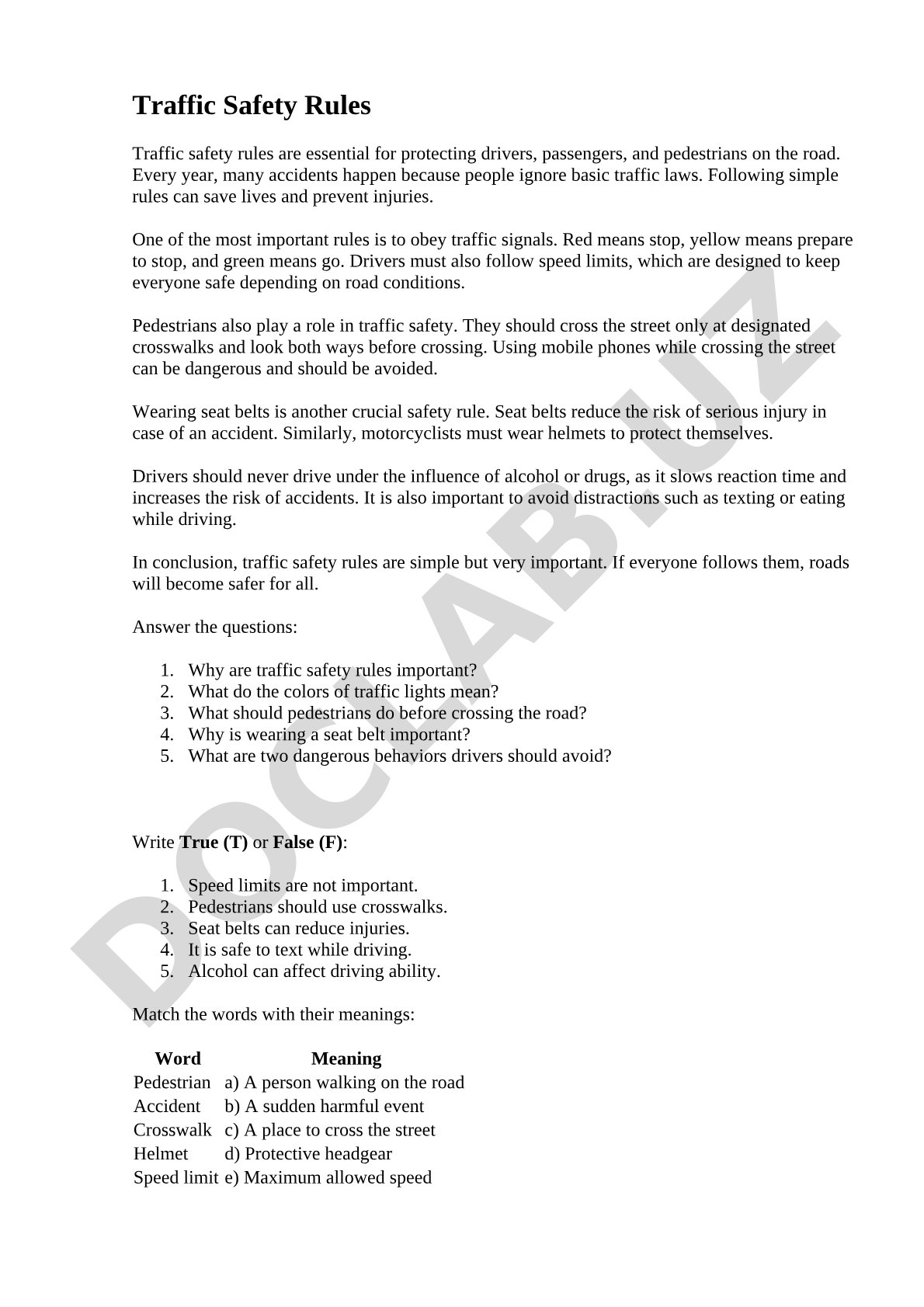 Traffic Safety Rules