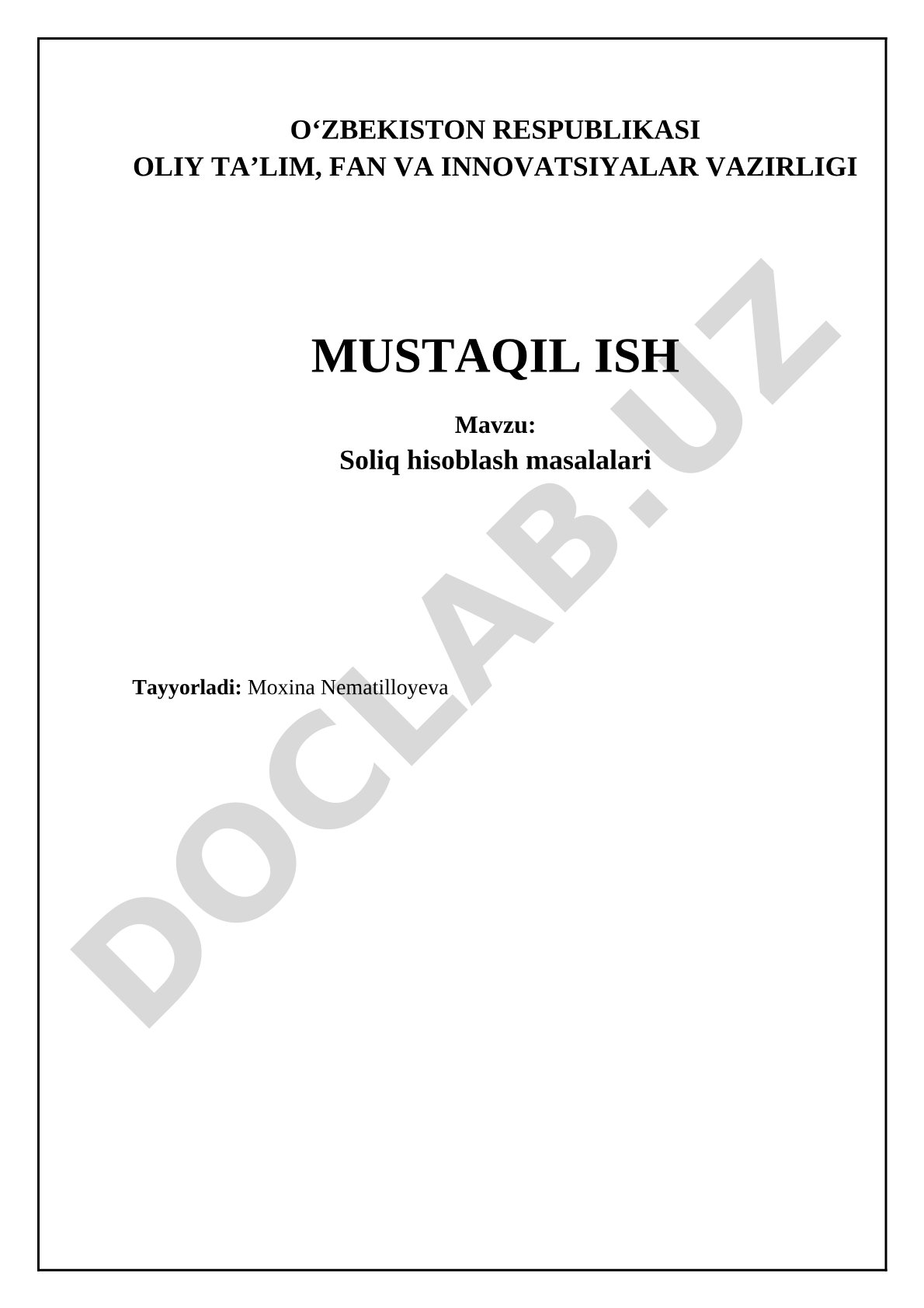 Soliq hisoblash masalalari