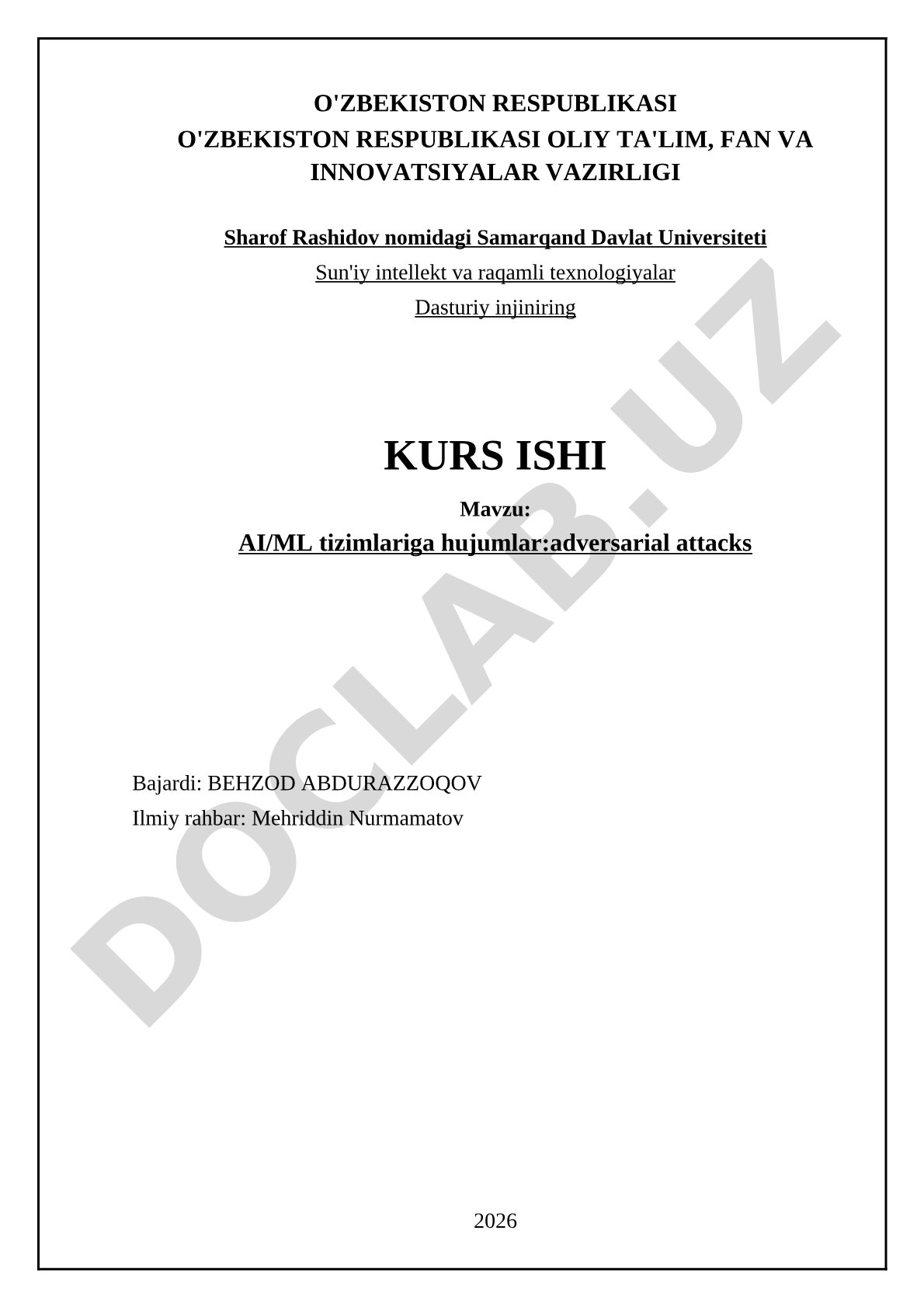 AI/ML tizimlariga hujumlar: adversarial attacks