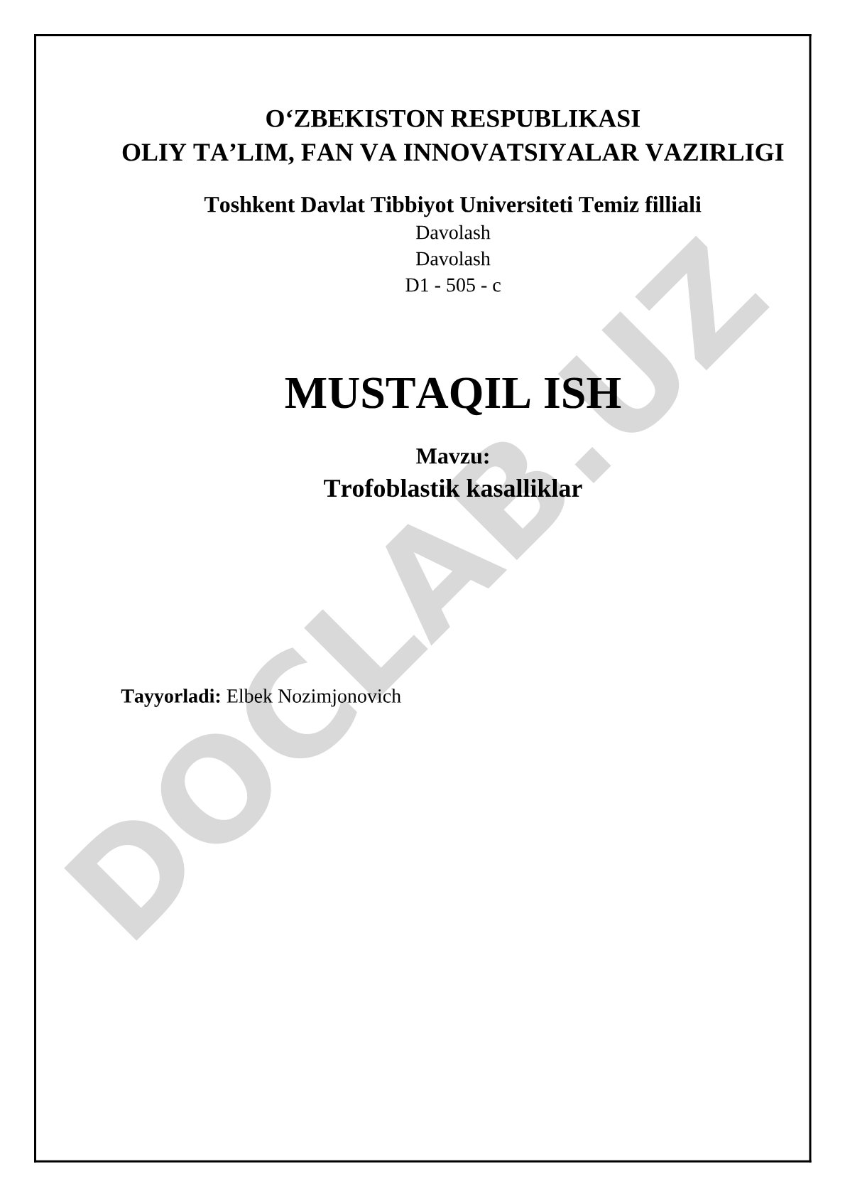 Trofoblastik kasalliklar