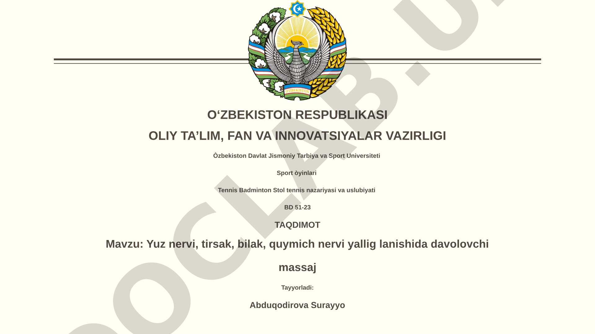 Yuz nervi, tirsak, bilak, quymich nervi yallig'lanishida davolovchi massaj
