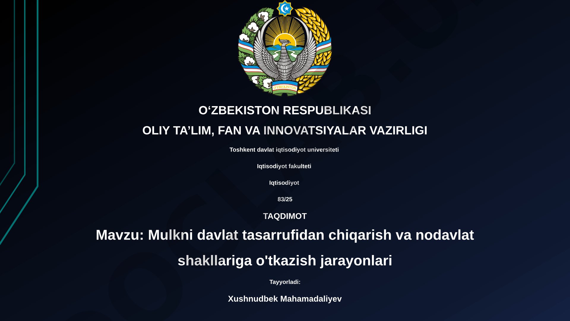 Mulkni davlat tasarrufidan chiqarish va nodavlat shakllariga o'tkazish jarayonlari