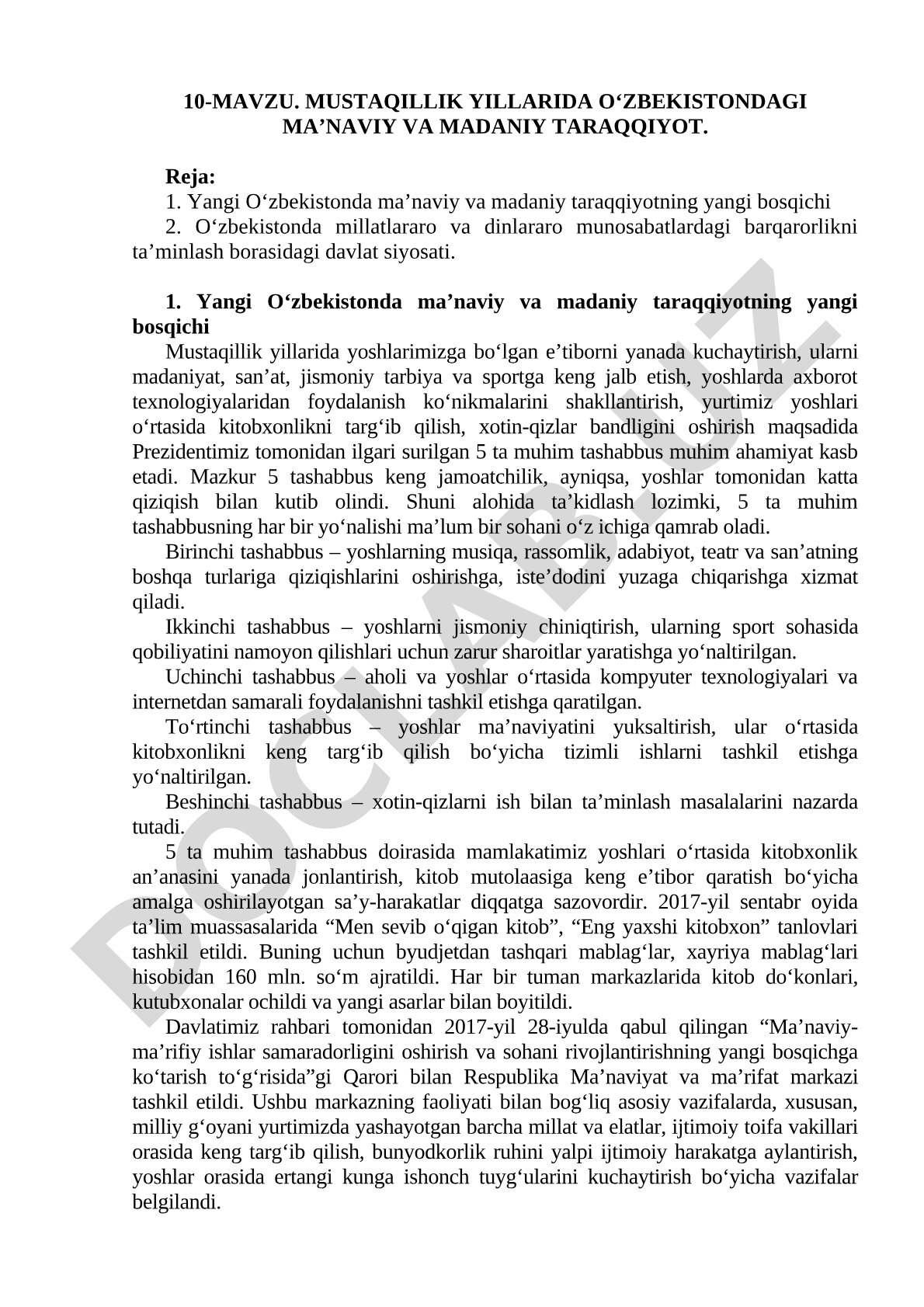 Mustaqillik yillarida O‘zbekistondagi ma’naviy va madaniy taraqqiyot
