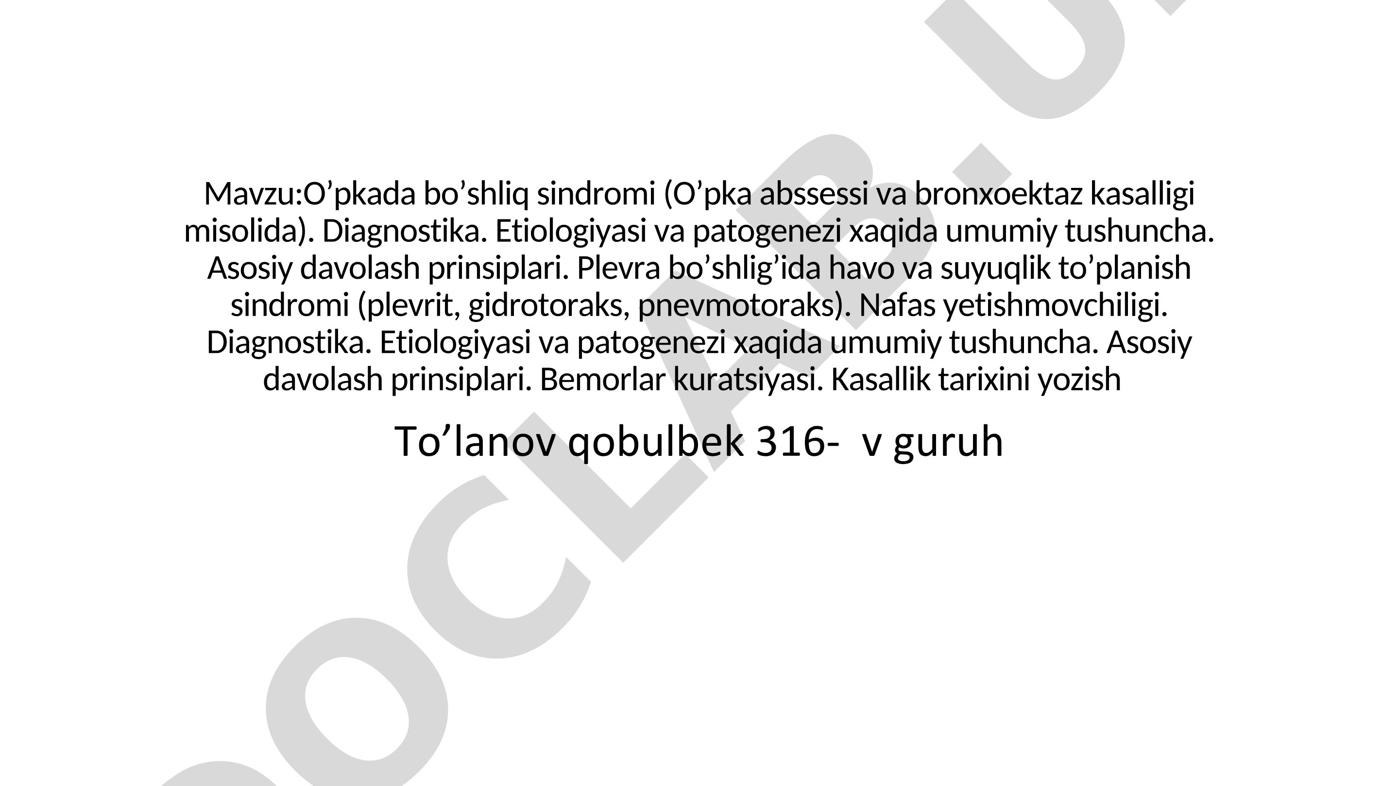 O'pkada bo'shliq sindromi (O'pka abssessi va bronxoektaz kasalligi misolida)