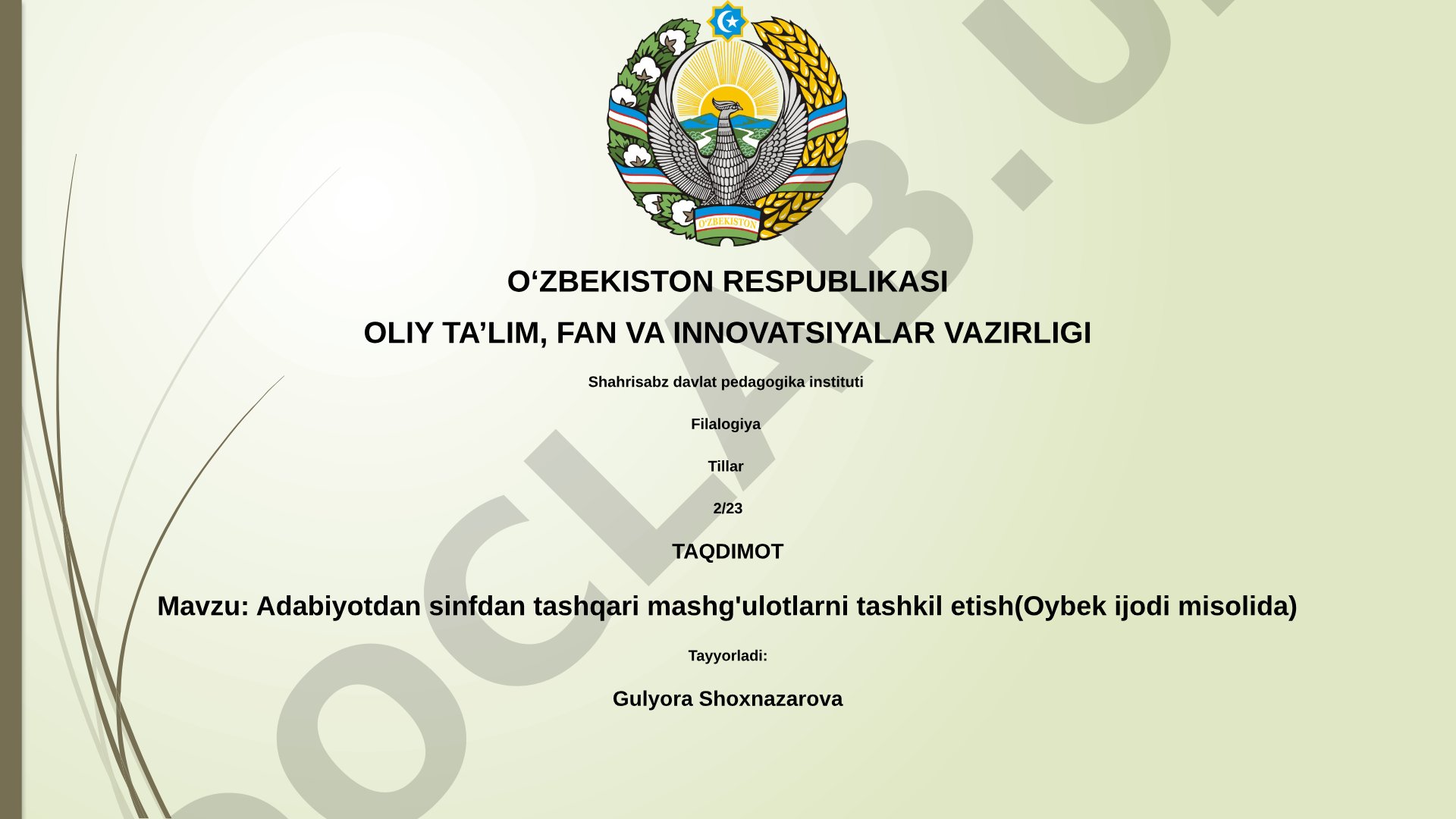 Adabiyotdan sinfdan tashqari mashg'ulotlarni tashkil etish (Oybek ijodi misolida)