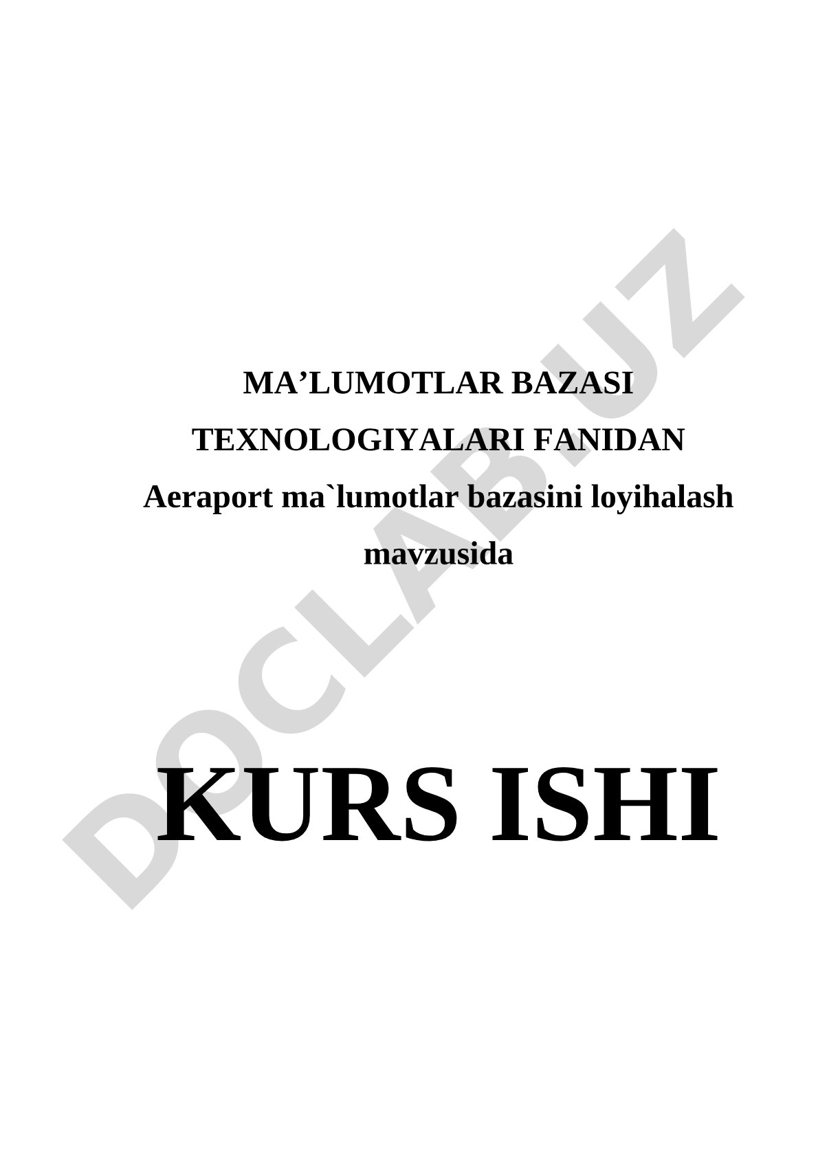 Aeraport ma'lumotlar bazasini loyihalash
