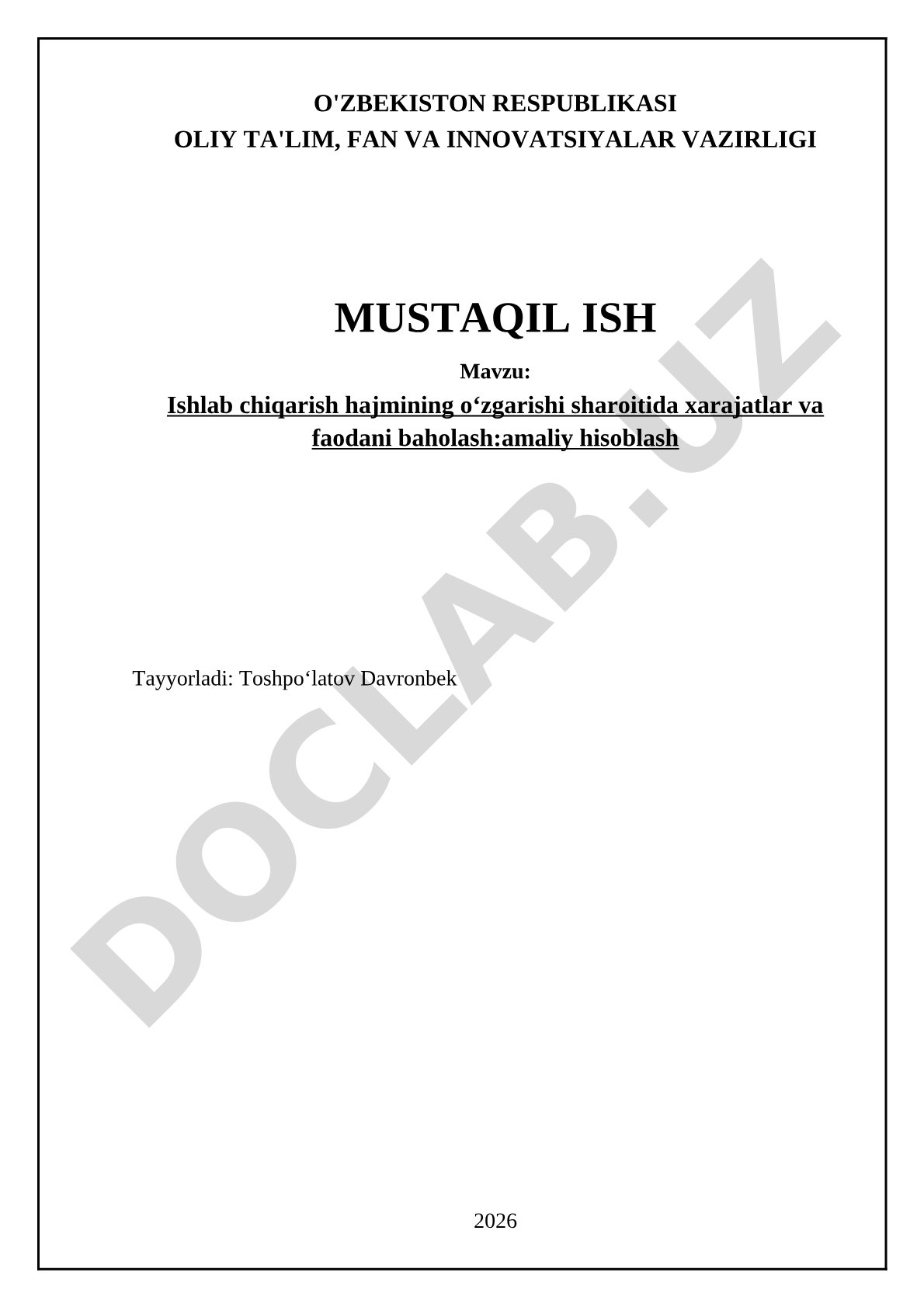 Ishlab chiqarish hajmining o'zgarishi sharoitida xarajatlar va foydani baholash: amaliy hisoblash