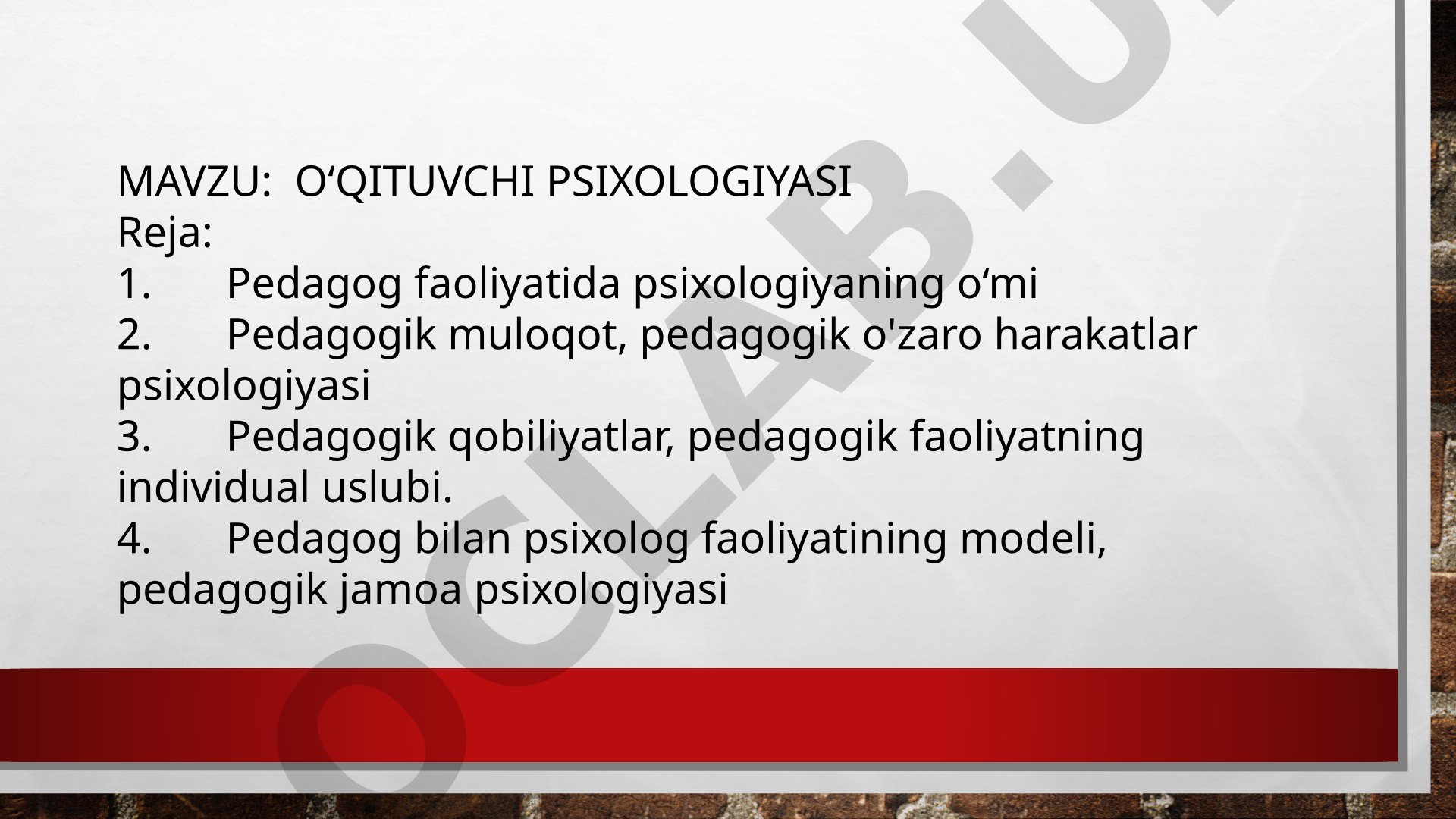 Pedagogik faoliyat, muloqot, qobiliyatlar va jamoa psixologiyasi haqida taqdimot