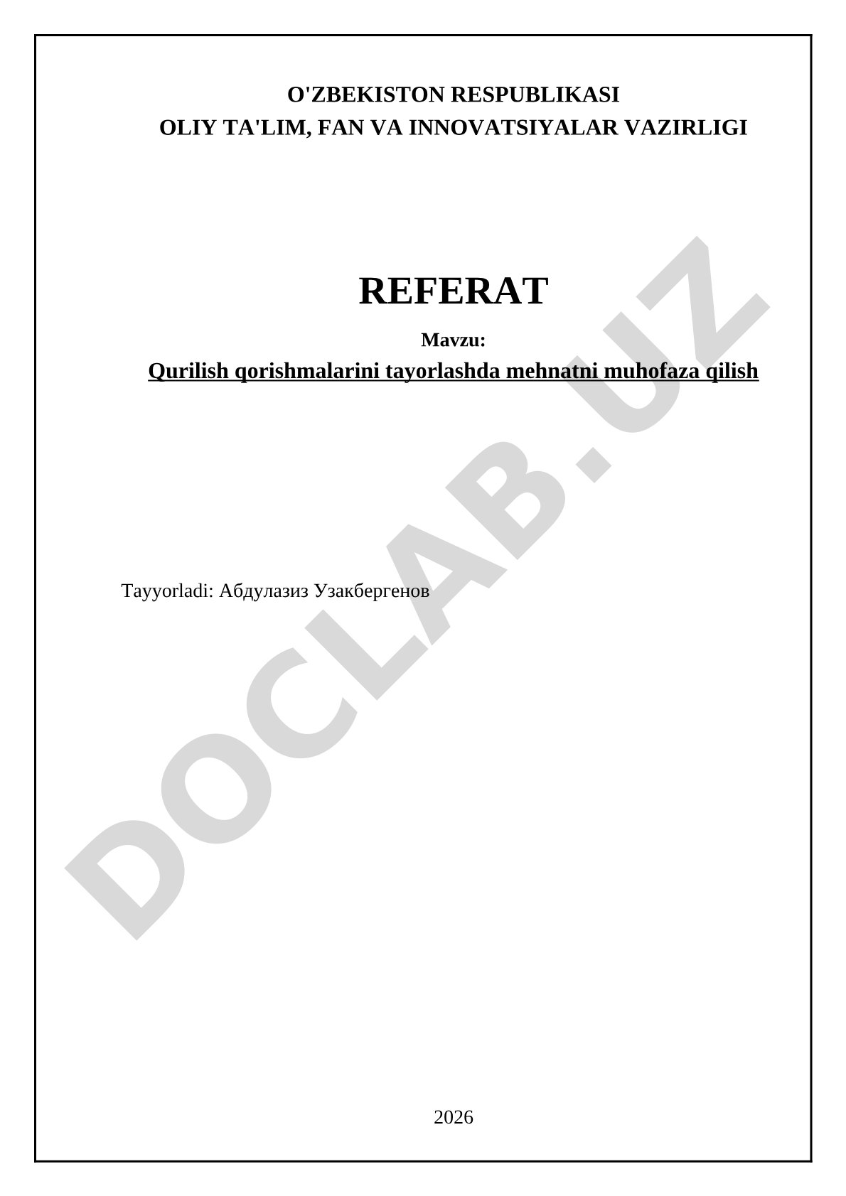 Qurilish qorishmalarini tayorlashda mehnatni muhofaza qilish