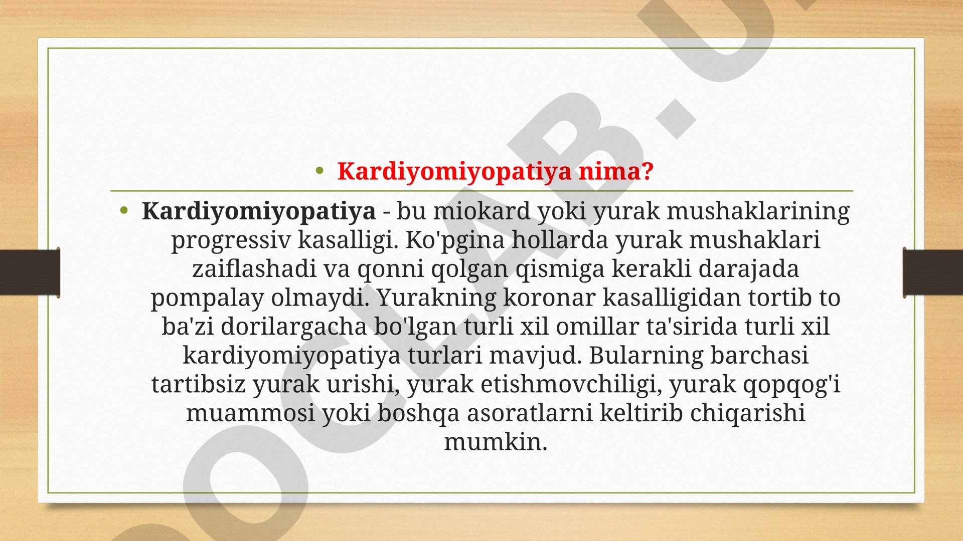 Kardiyomiyopatiya turlari va ta'rifi