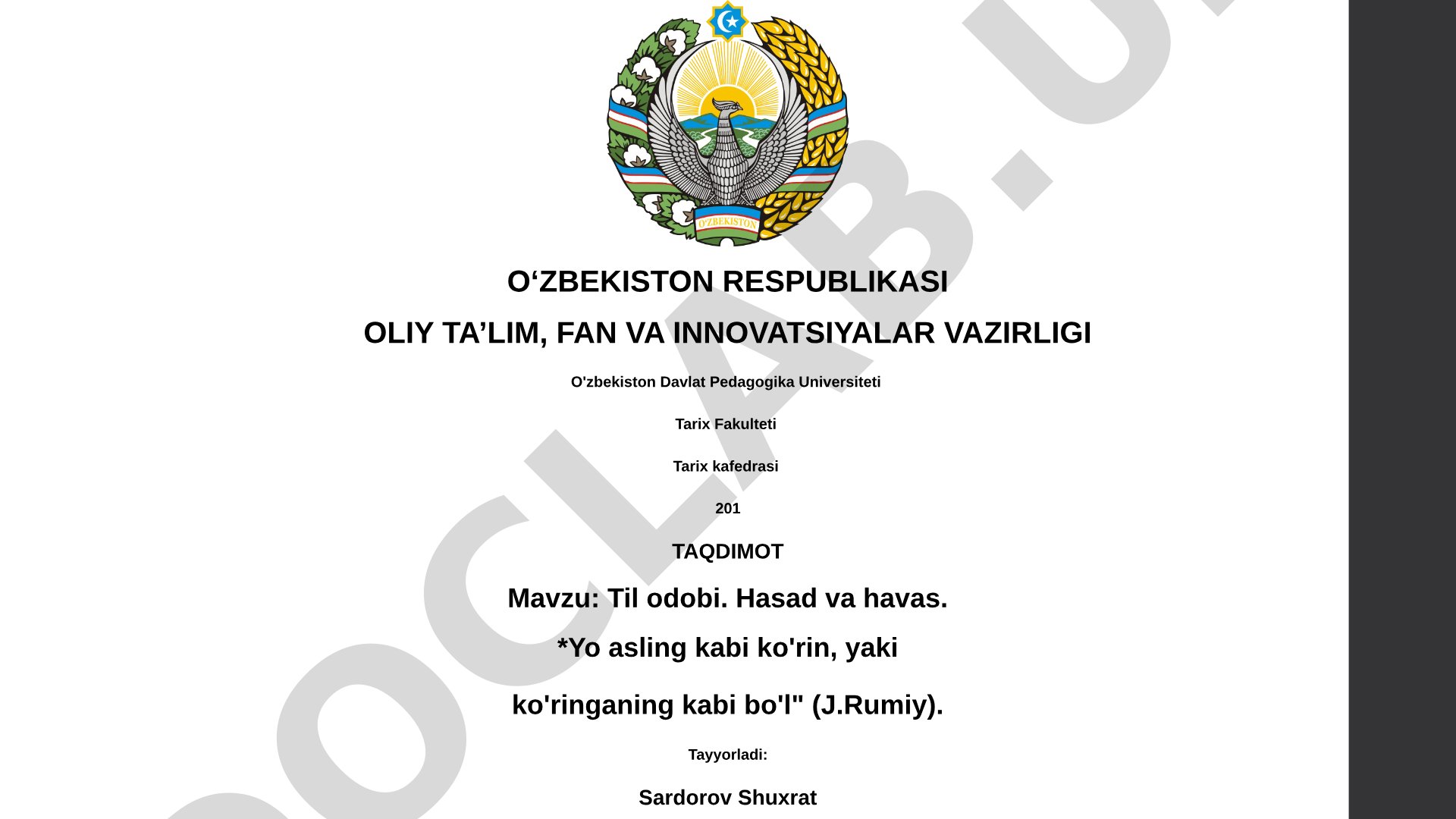 Til odobi. Hasad va havas