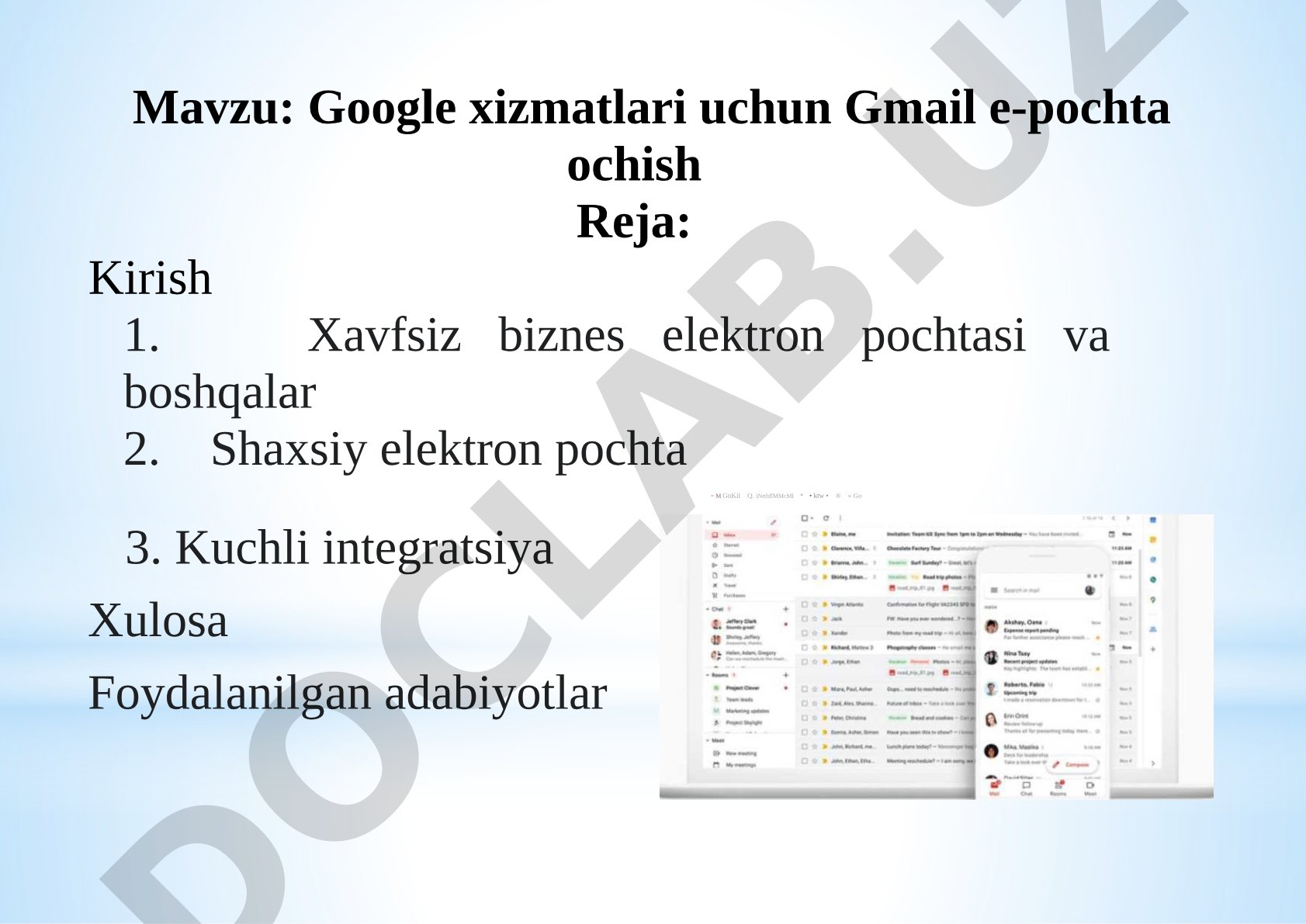 Google xizmatlari uchun Gmail e-pochta ochish