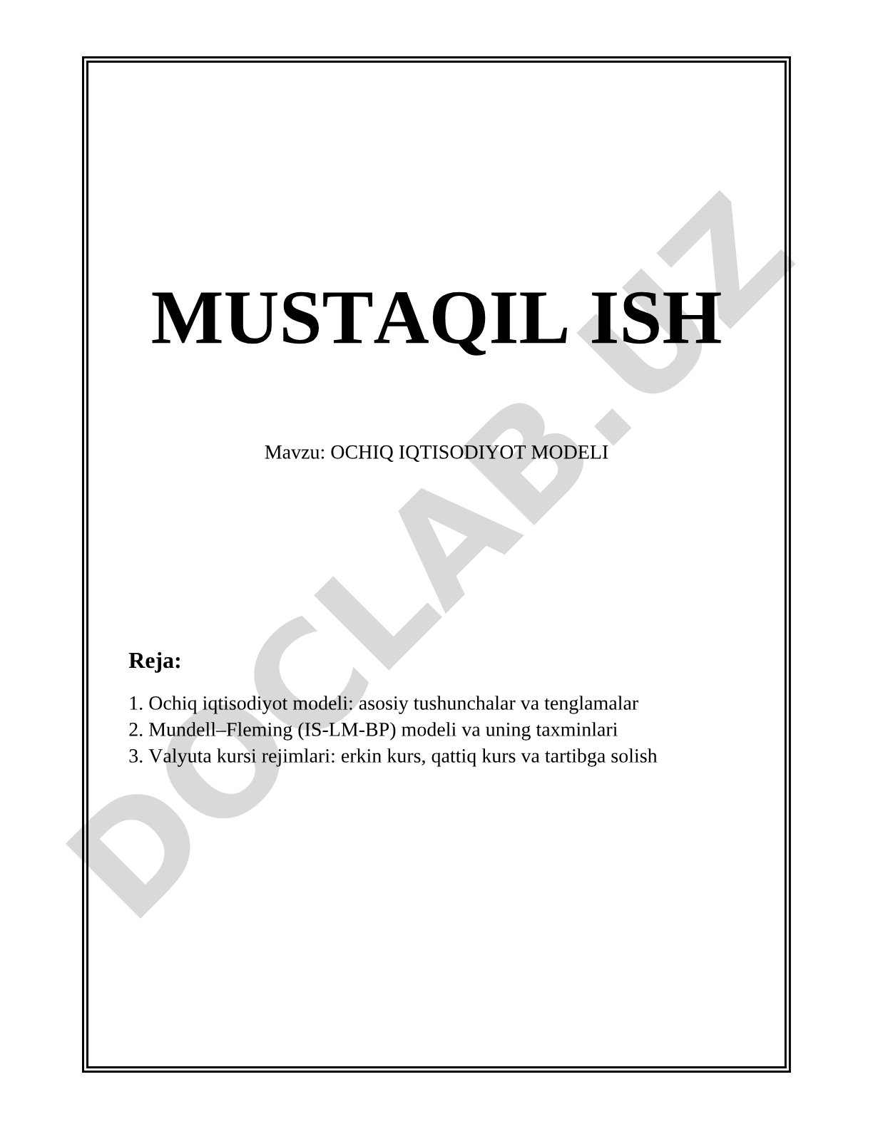 Ochiq iqtisodiyot modeli