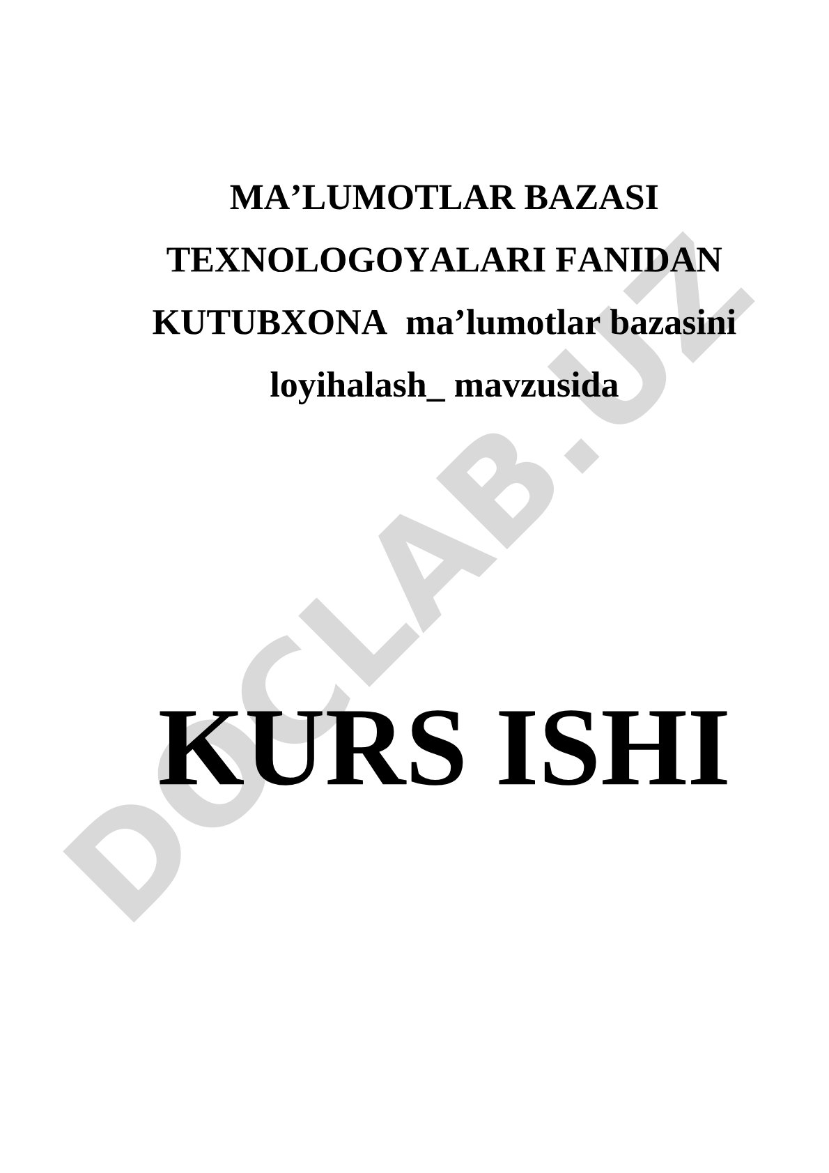 Kutubxona ma’lumotlar bazasini loyihalash
