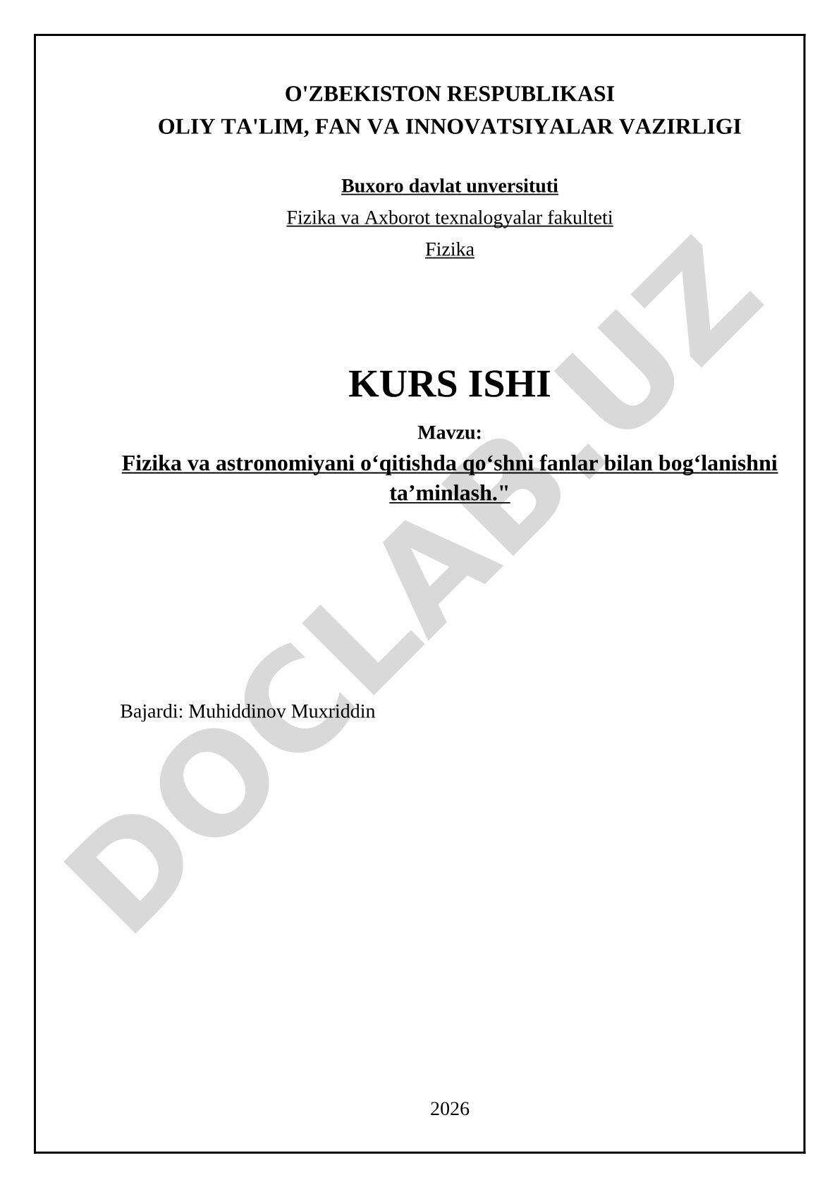 Fizika va astronomiyani o‘qitishda qo‘shni fanlar bilan bog‘lanishni ta’minlash