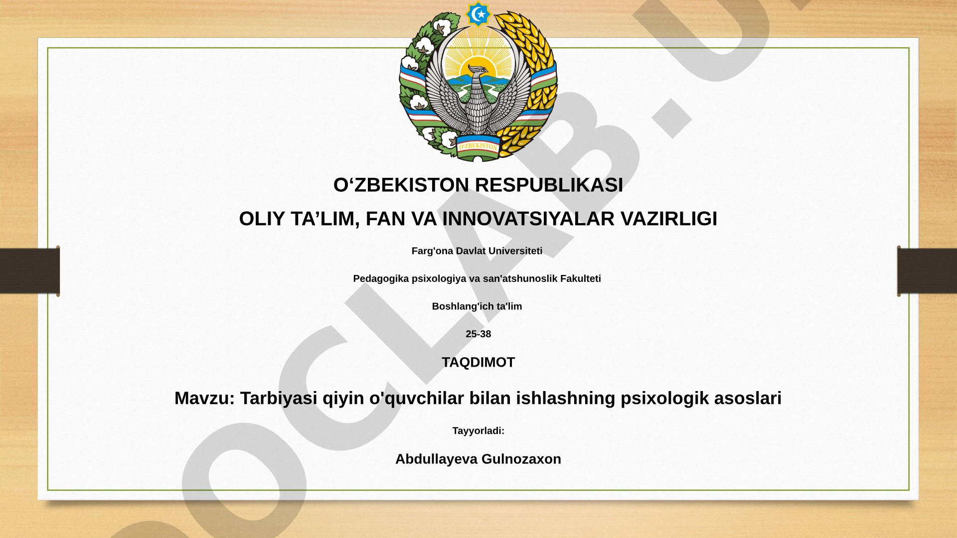 Tarbiyasi qiyin o'quvchilar bilan ishlashning psixologik asoslari