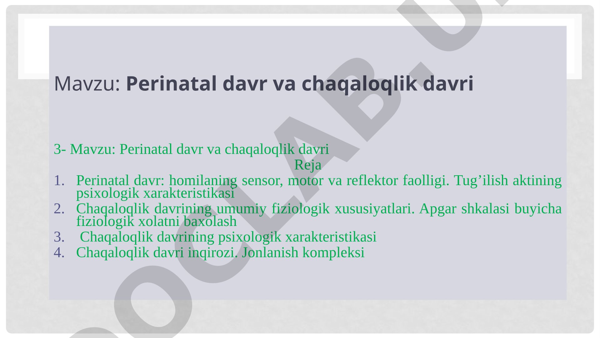Perinatal davr va chaqaloqlik davri