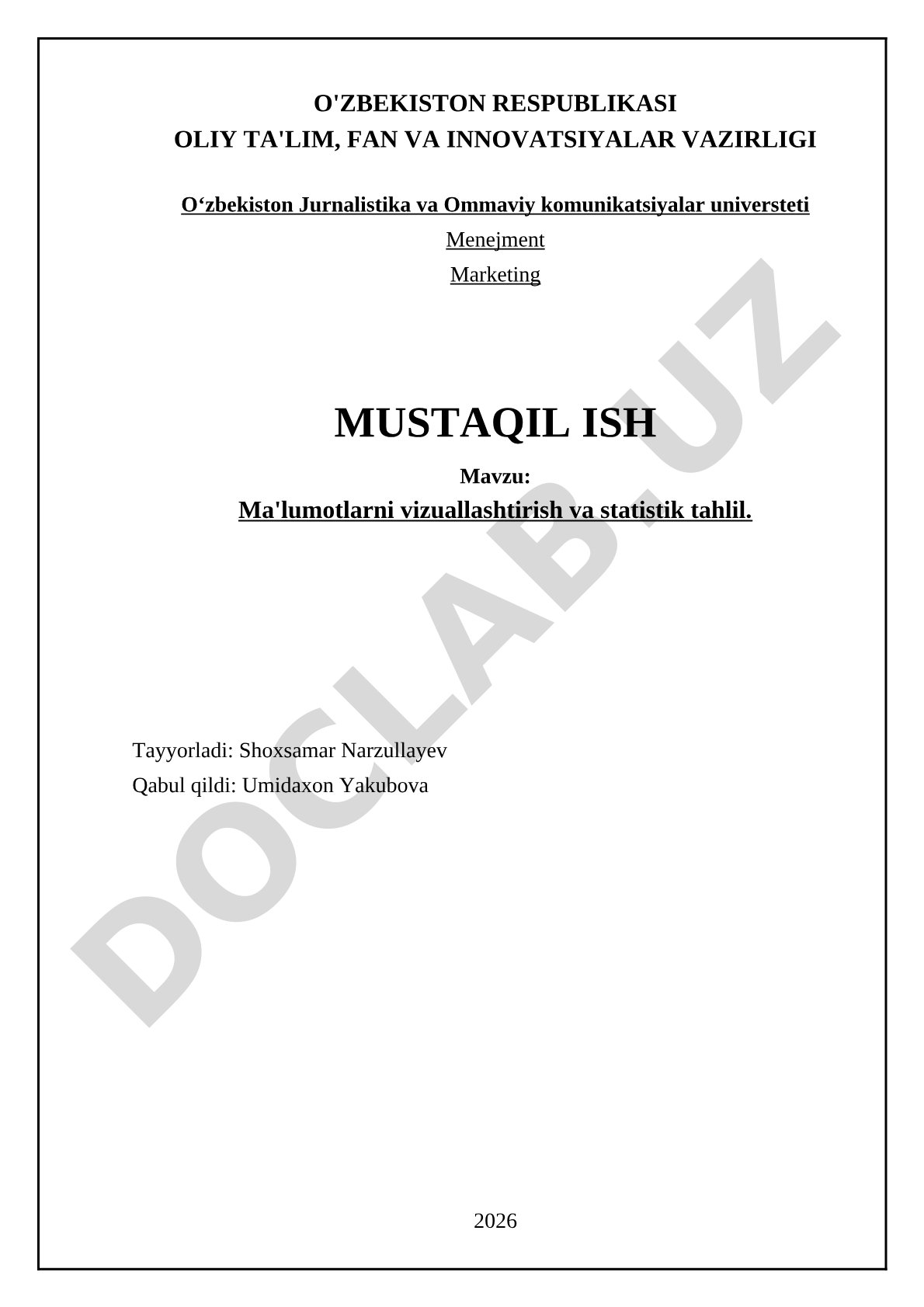 Ma'lumotlarni vizuallashtirish va statistik tahlil