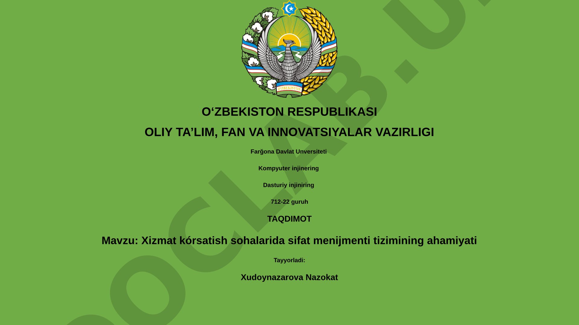 Xizmat ko'rsatish sohalarida sifat menejmenti tizimining ahamiyati