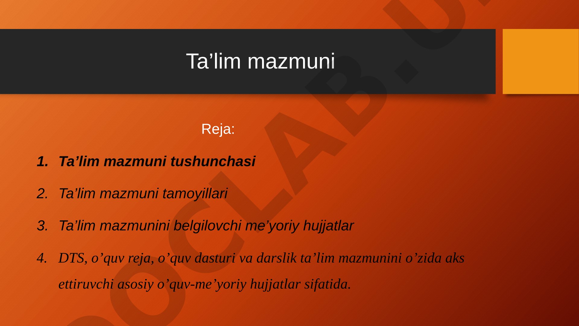 Ta'lim mazmuni tushunchasi va tamoyillari