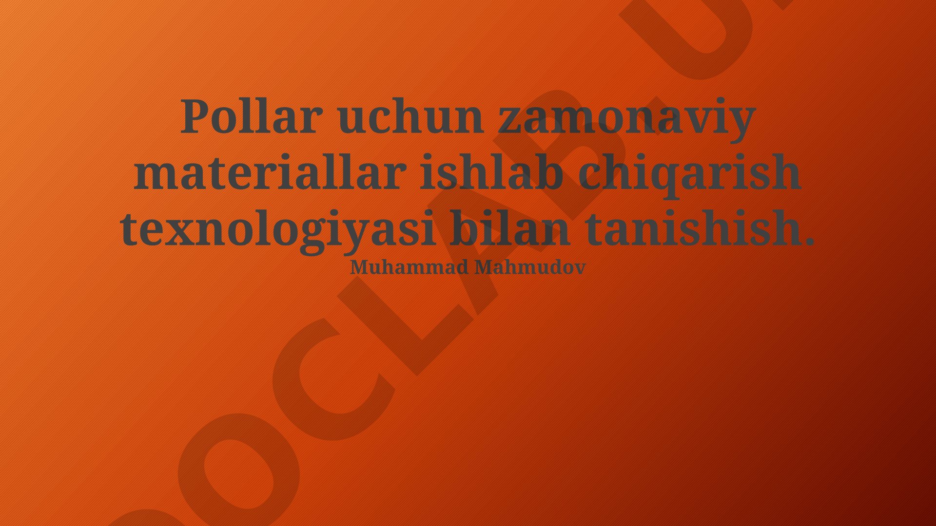 Pollar uchun zamonaviy materiallar ishlab chiqarish texnologiyasi