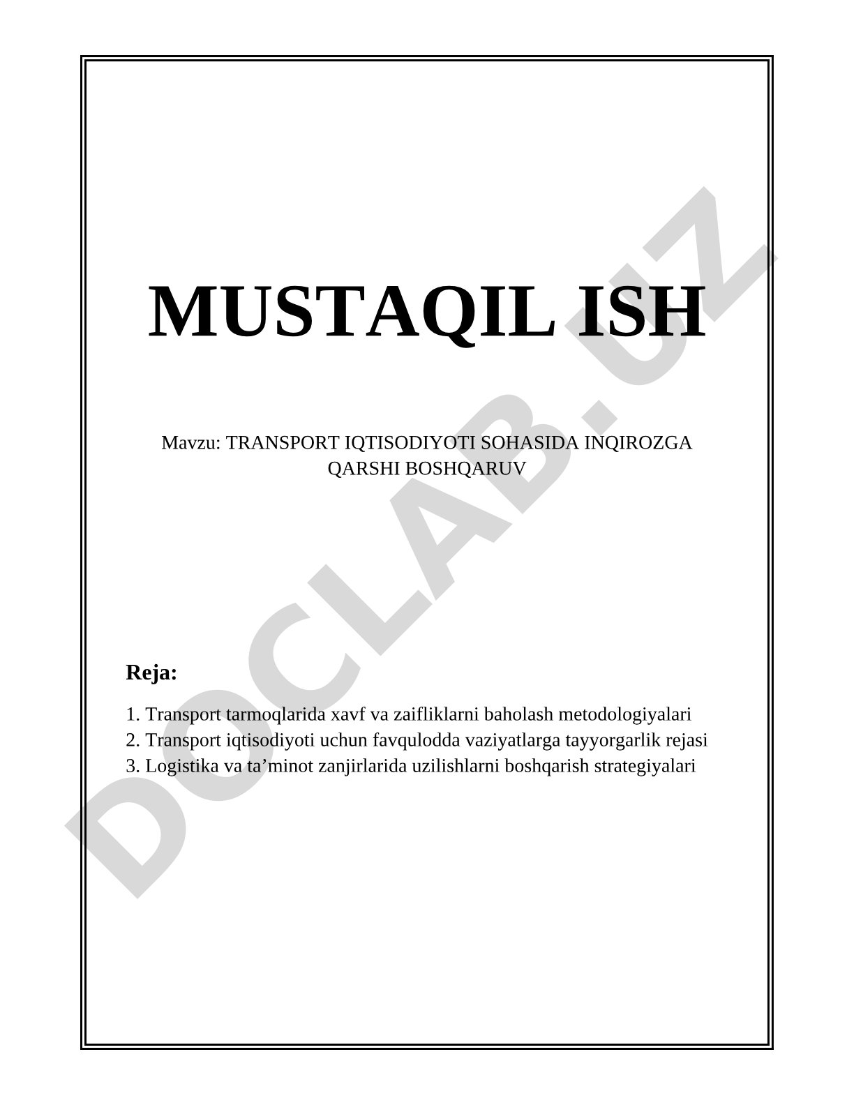 Transport iqtisodiyoti sohasida inqirozga qarshi boshqaruv