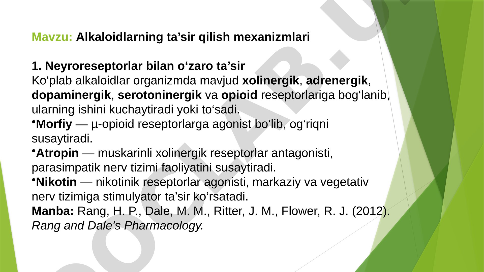 Alkaloidlarning ta'sir qilish mexanizmlari