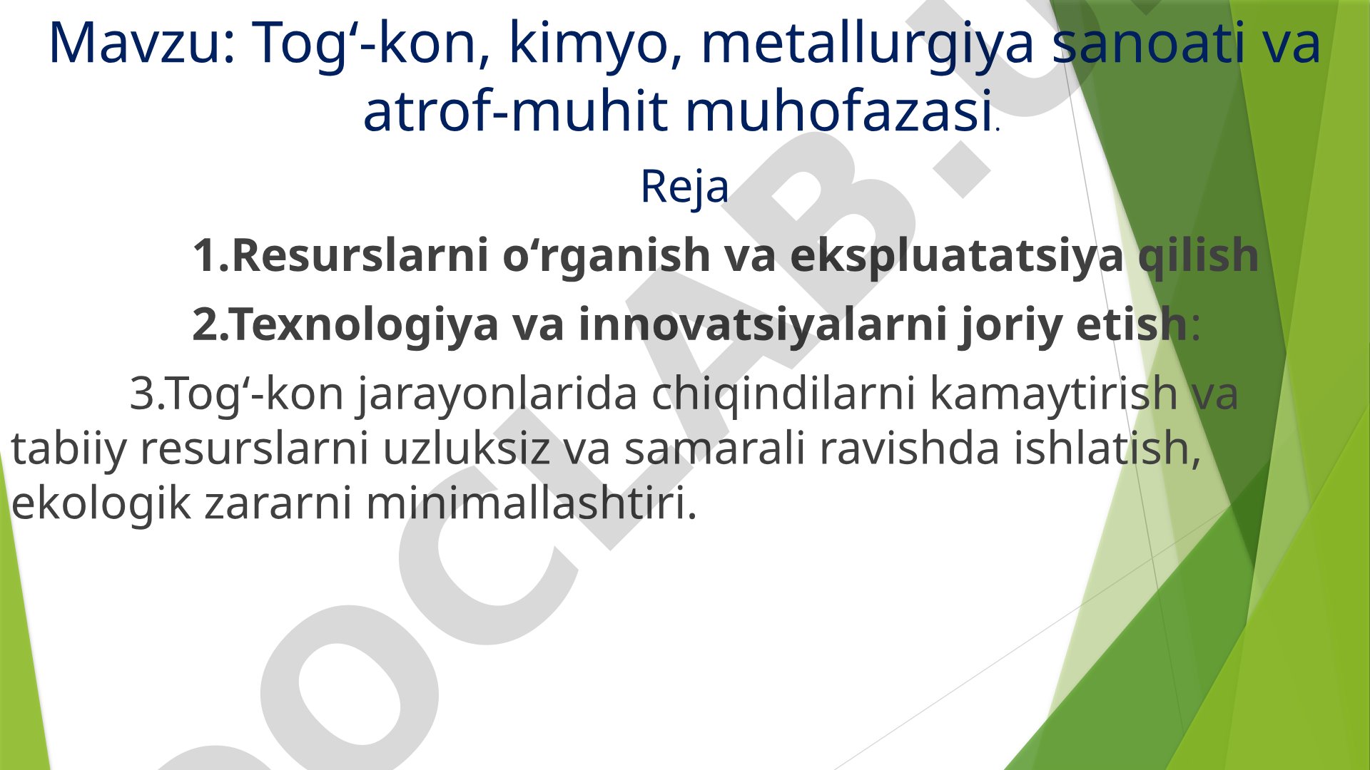Tog‘-kon, kimyo, metallurgiya sanoati va atrof-muhit muhofazasi