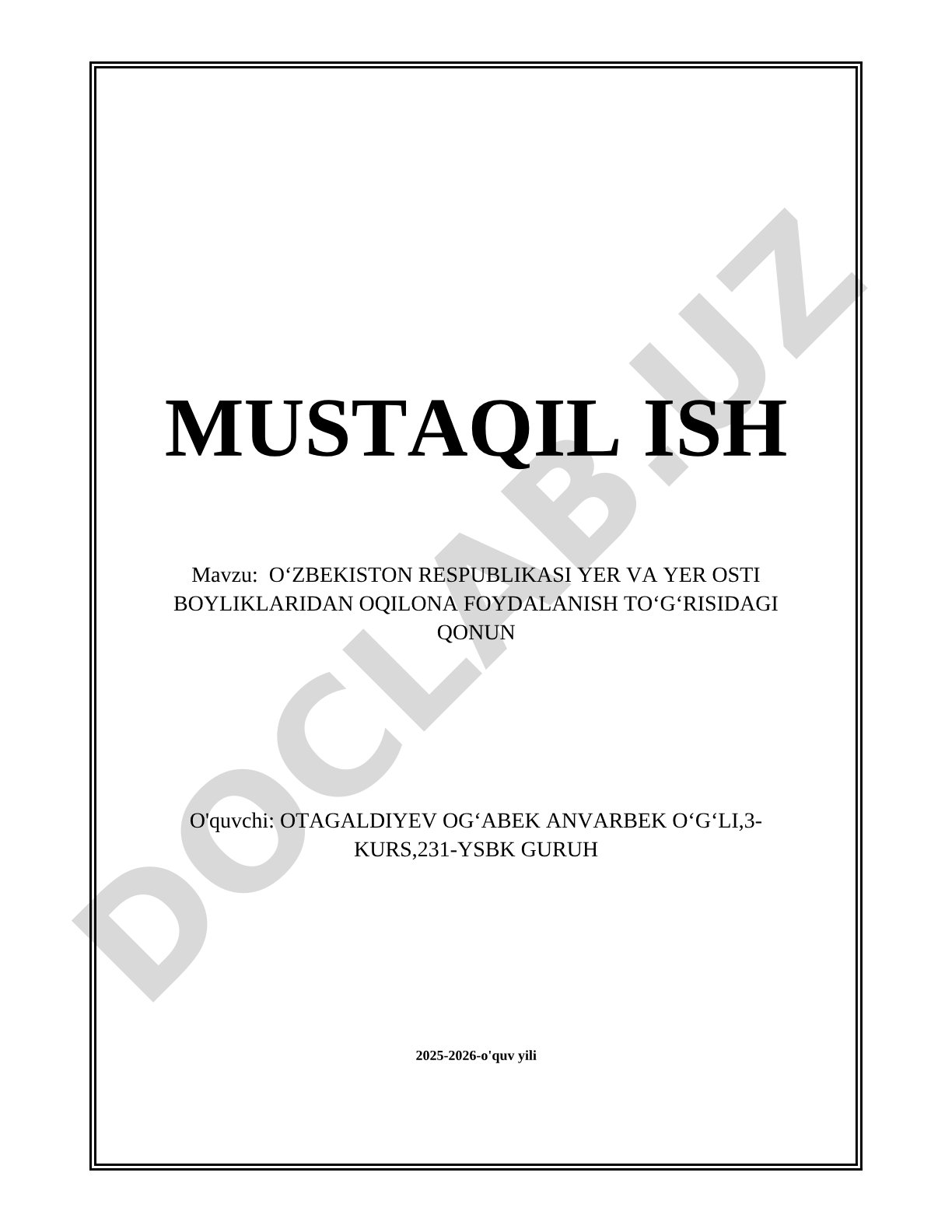 O‘ZBEKISTON RESPUBLIKASI YER VA YER OSTI BOYLIKLARIDAN OQILONA FOYDALANISH TO‘G‘RISIDAGI QONUN