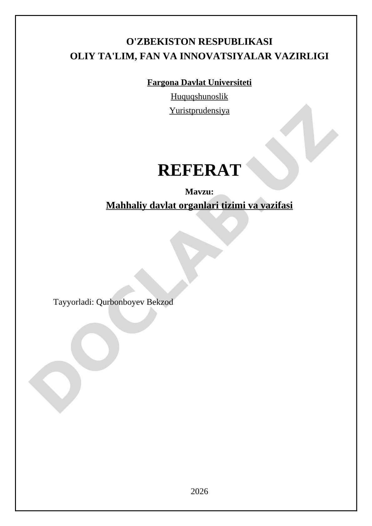 Mahalliy davlat organlari tizimi va vazifasi