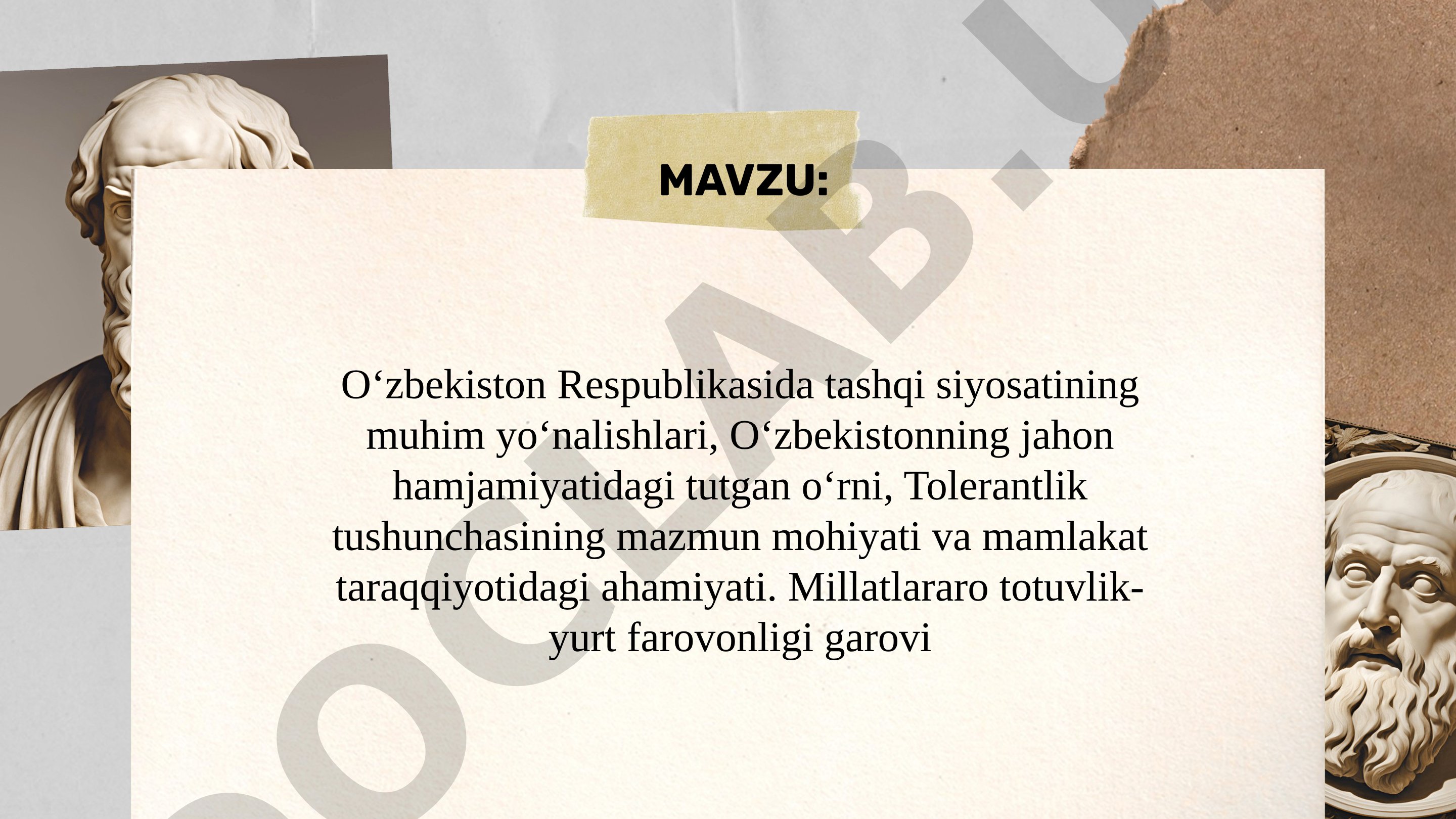 Oʻzbekiston Respublikasida tashqi siyosatining muhim yoʻnalishlari