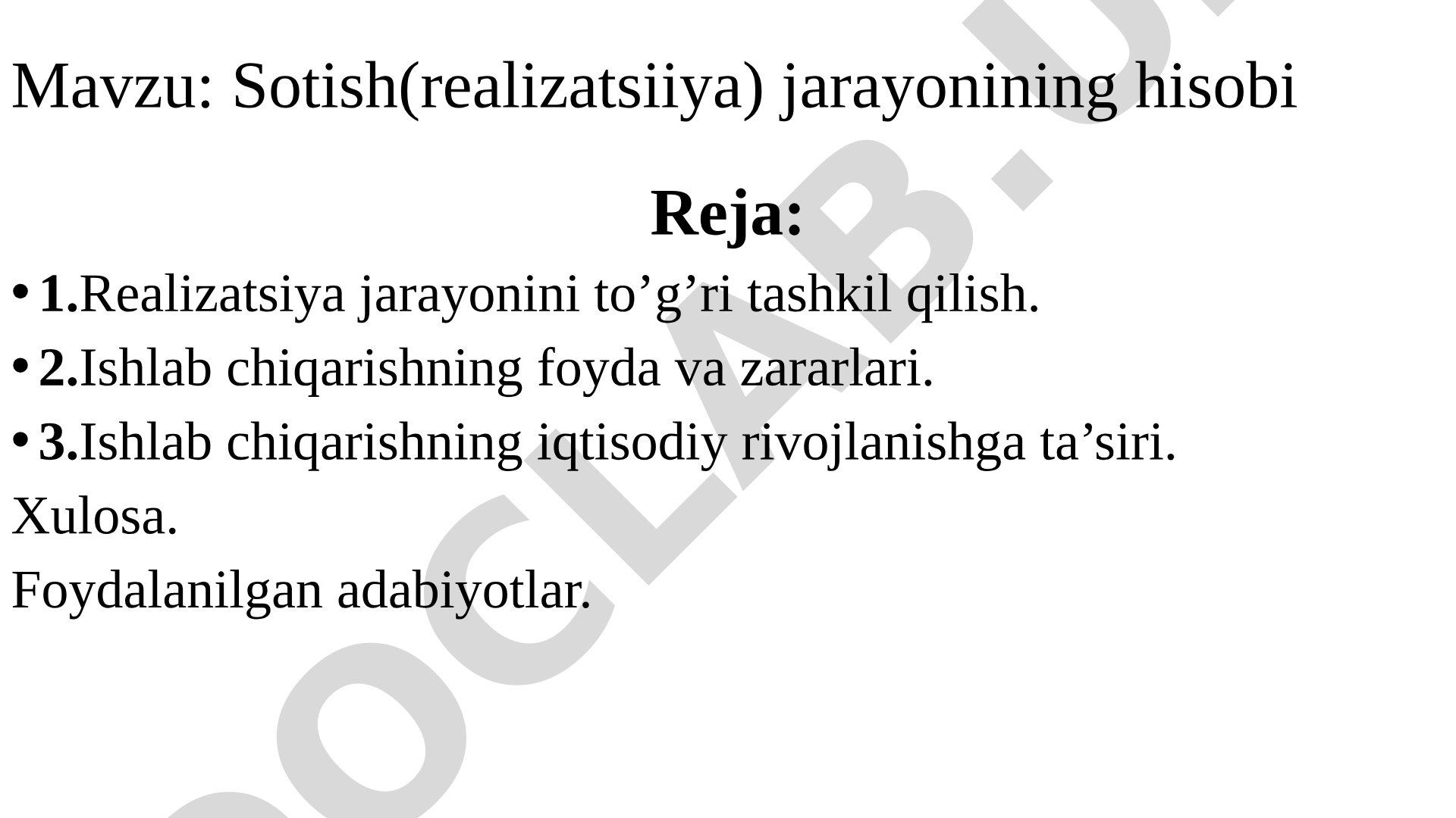 Sotish (realizatsiya) jarayonining hisobi