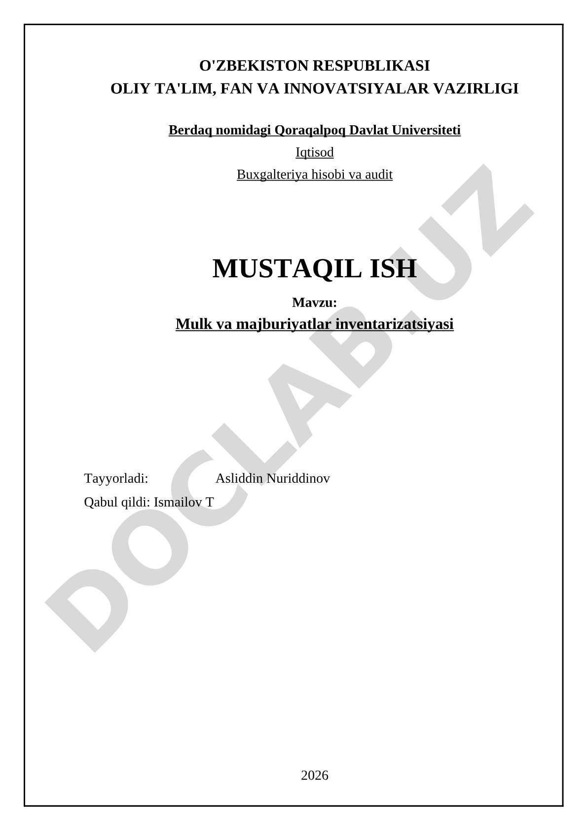 Mulk va majburiyatlar inventarizatsiyasi