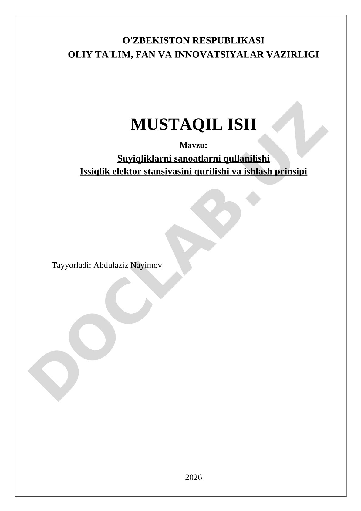 Suyiqliklarni sanoatlarni qullanilishi Issiqlik elektor stansiyasini qurilishi va ishlash prinsipi