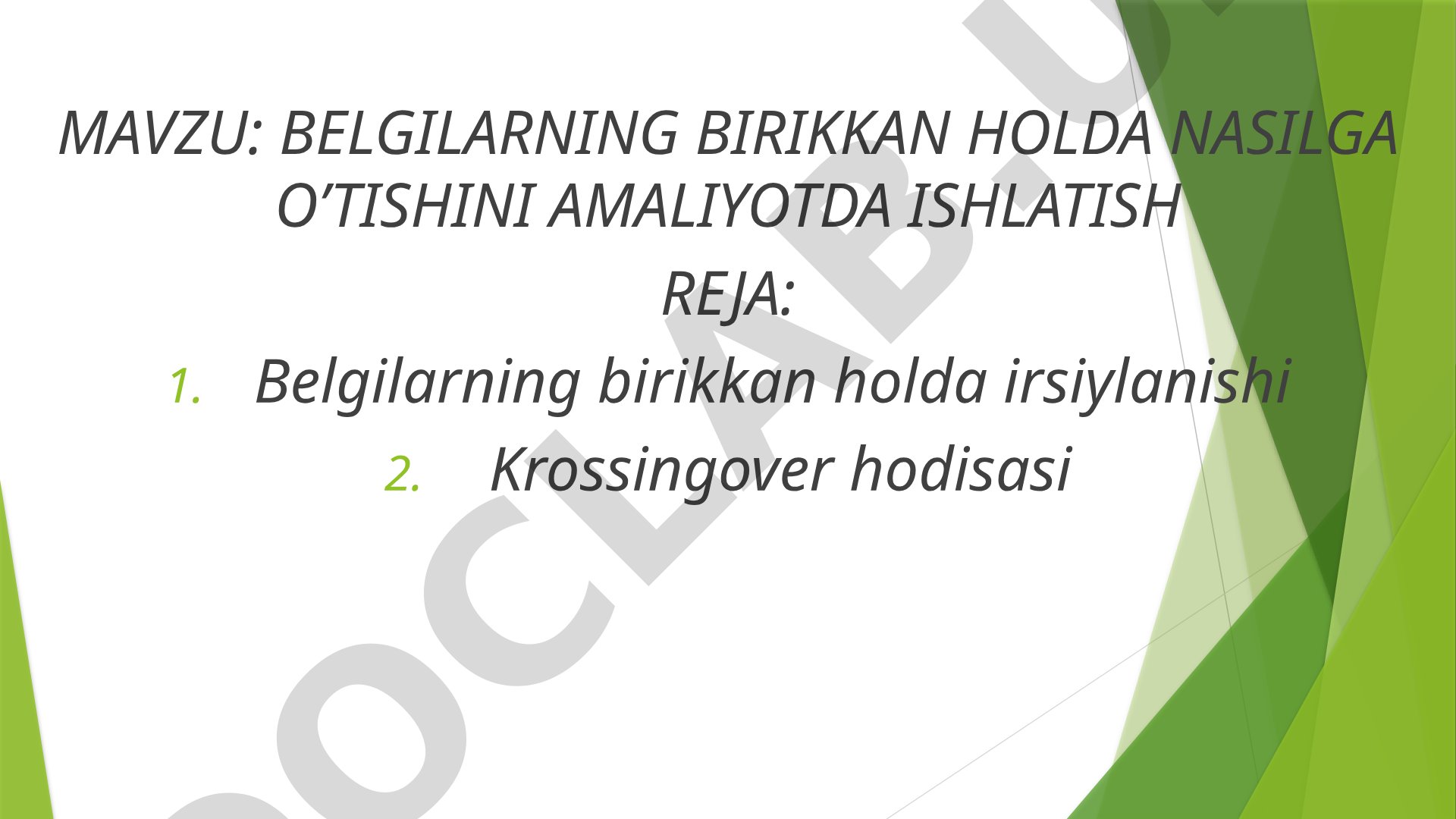 Belgilarning birikkan holda nasilga o'tishini amaliyotda ishlatish
