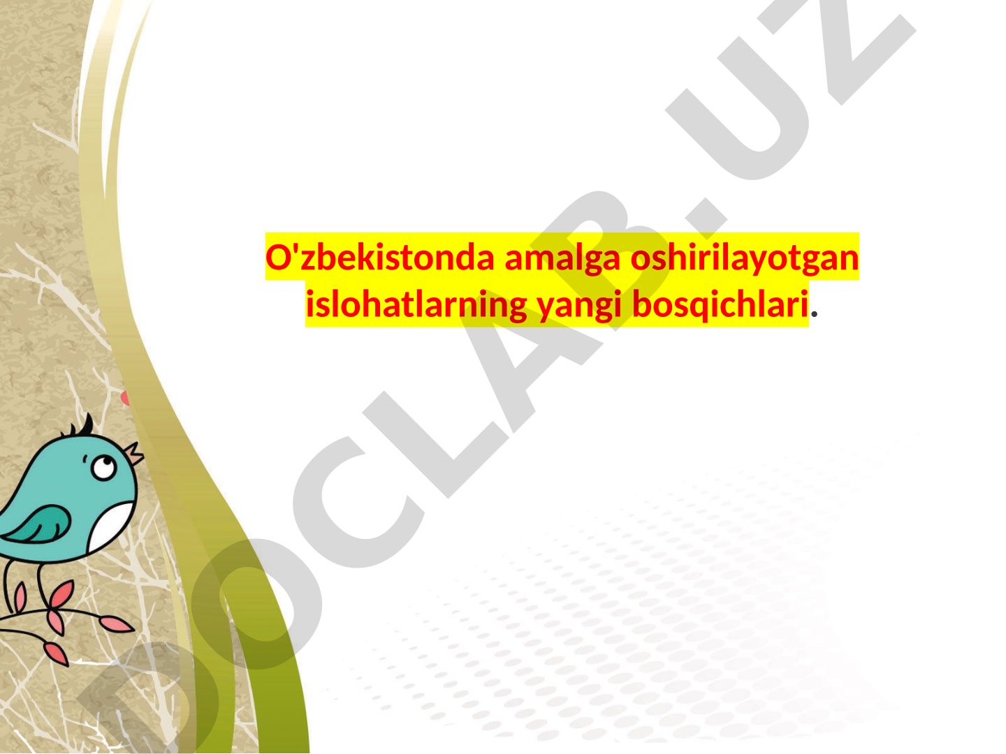 O'zbekistonda amalga oshirilayotgan islohatlarning yangi bosqichlari