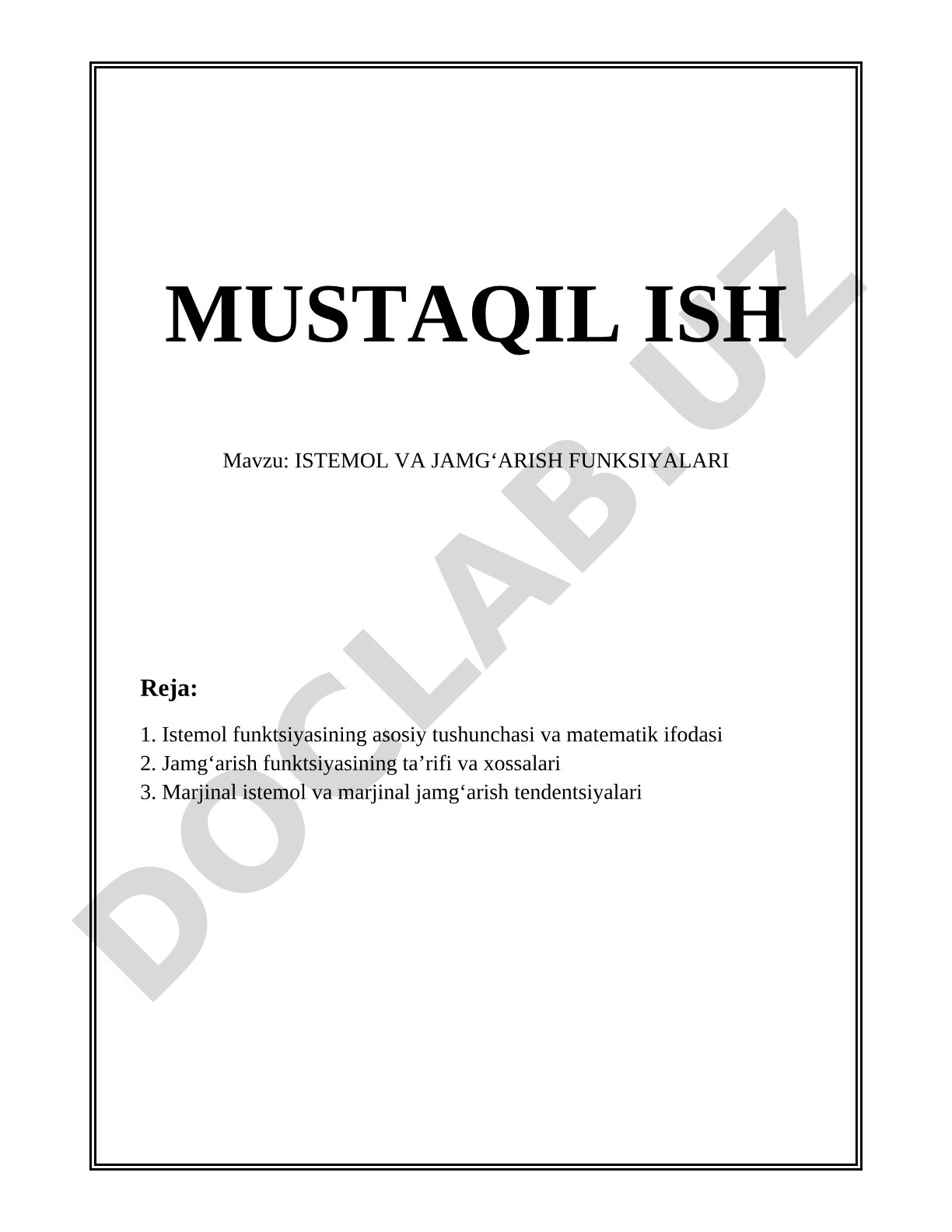 ISTEMOL VA JAMGʻARISH FUNKSIYALARI